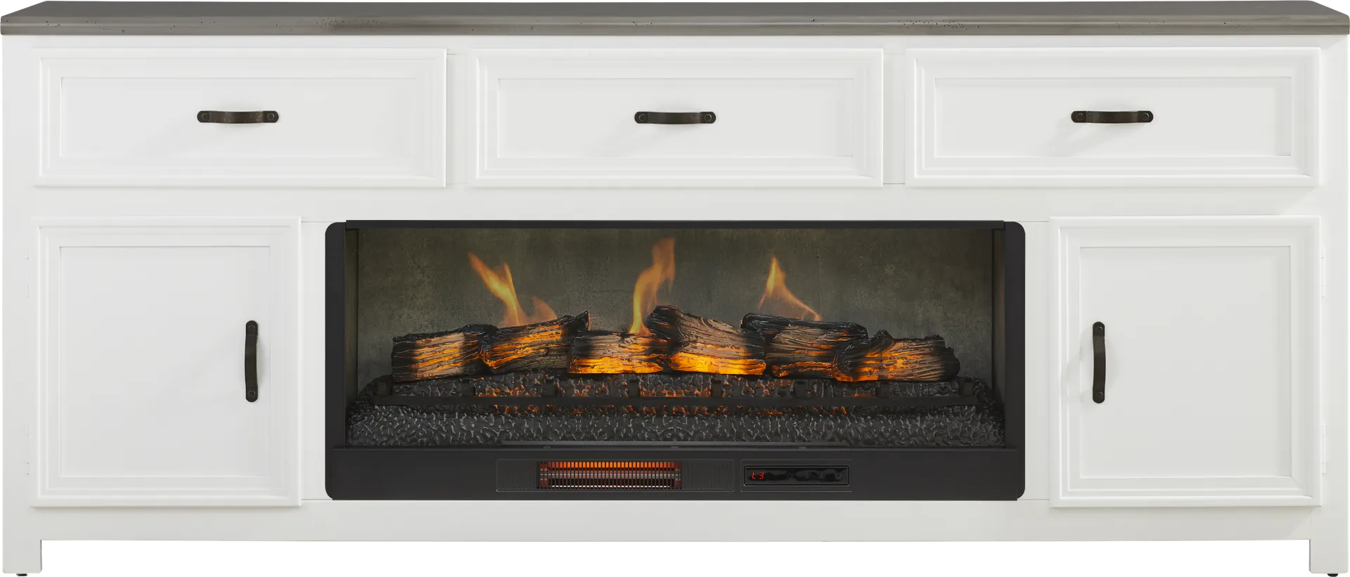 Hollow Ridge White 84 in. Console with Electric Log Fireplace - Image 1