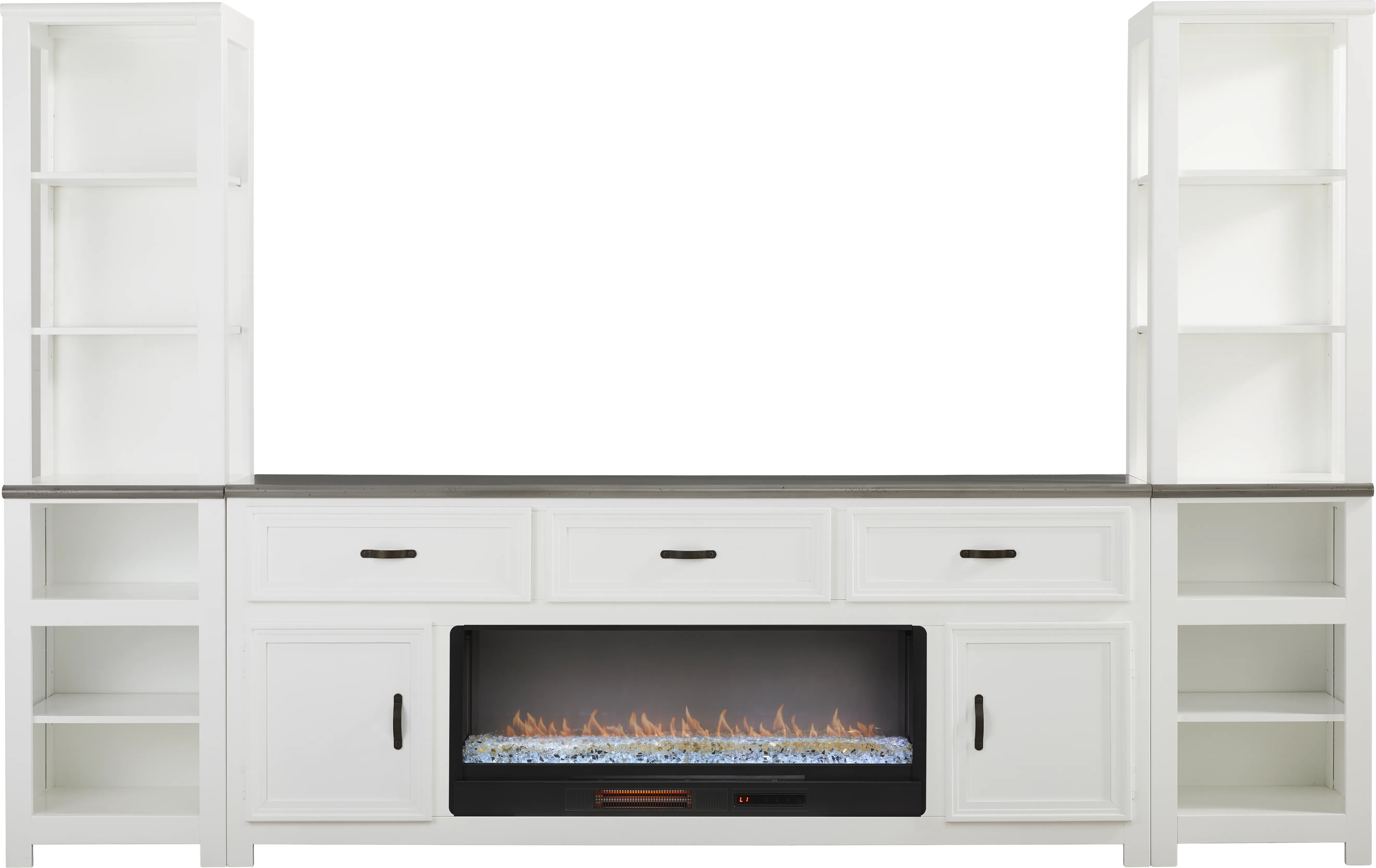 Hollow Ridge White 3 Pc Wall Unit with 84 in. Console and Electric Fireplace - Thumbnail - Image 1