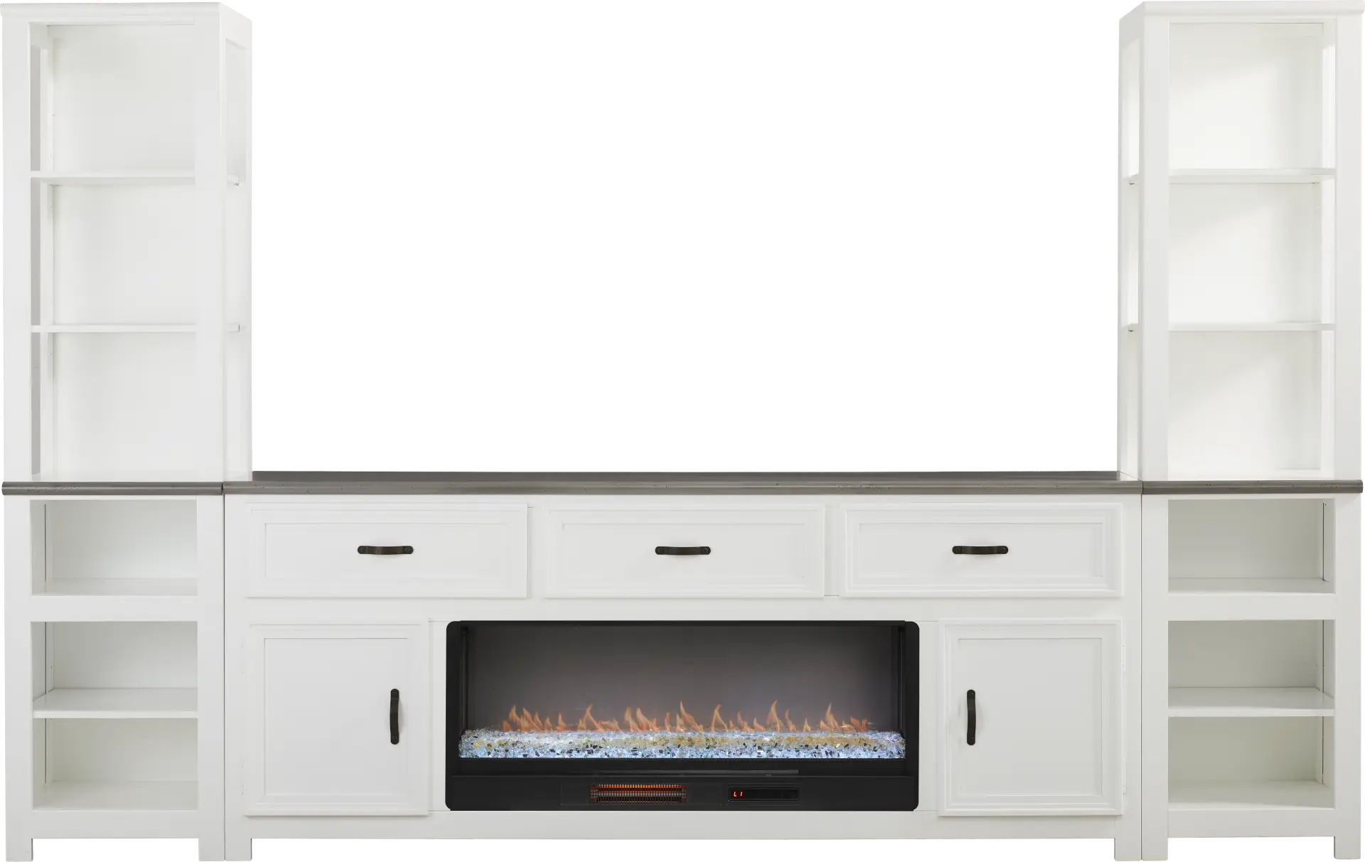 Hollow Ridge White 3 Pc Wall Unit with 84 in. Console and Electric Fireplace