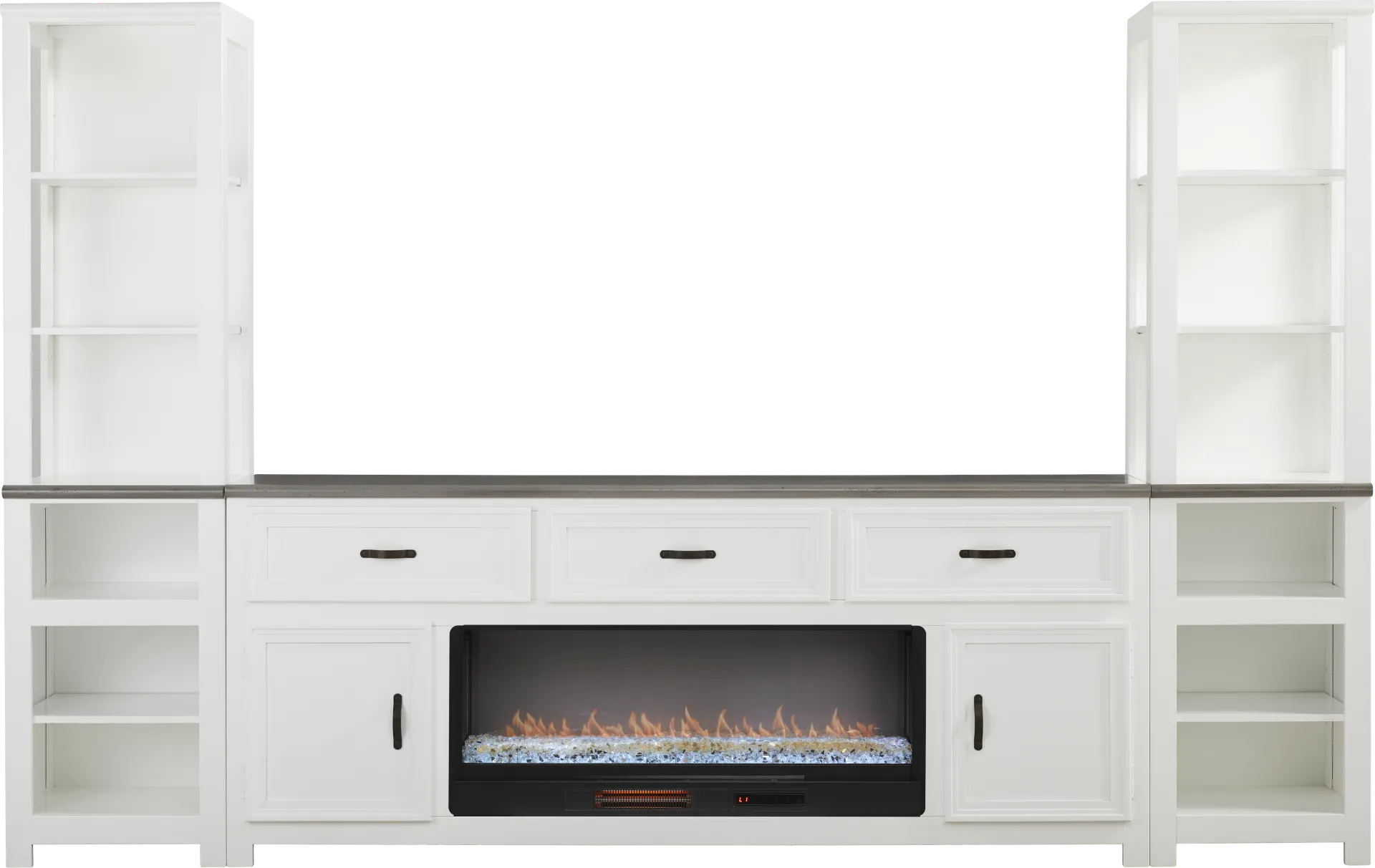 Hollow Ridge White 3 Pc Wall Unit with 84 in. Console and Electric Fireplace - Image 1