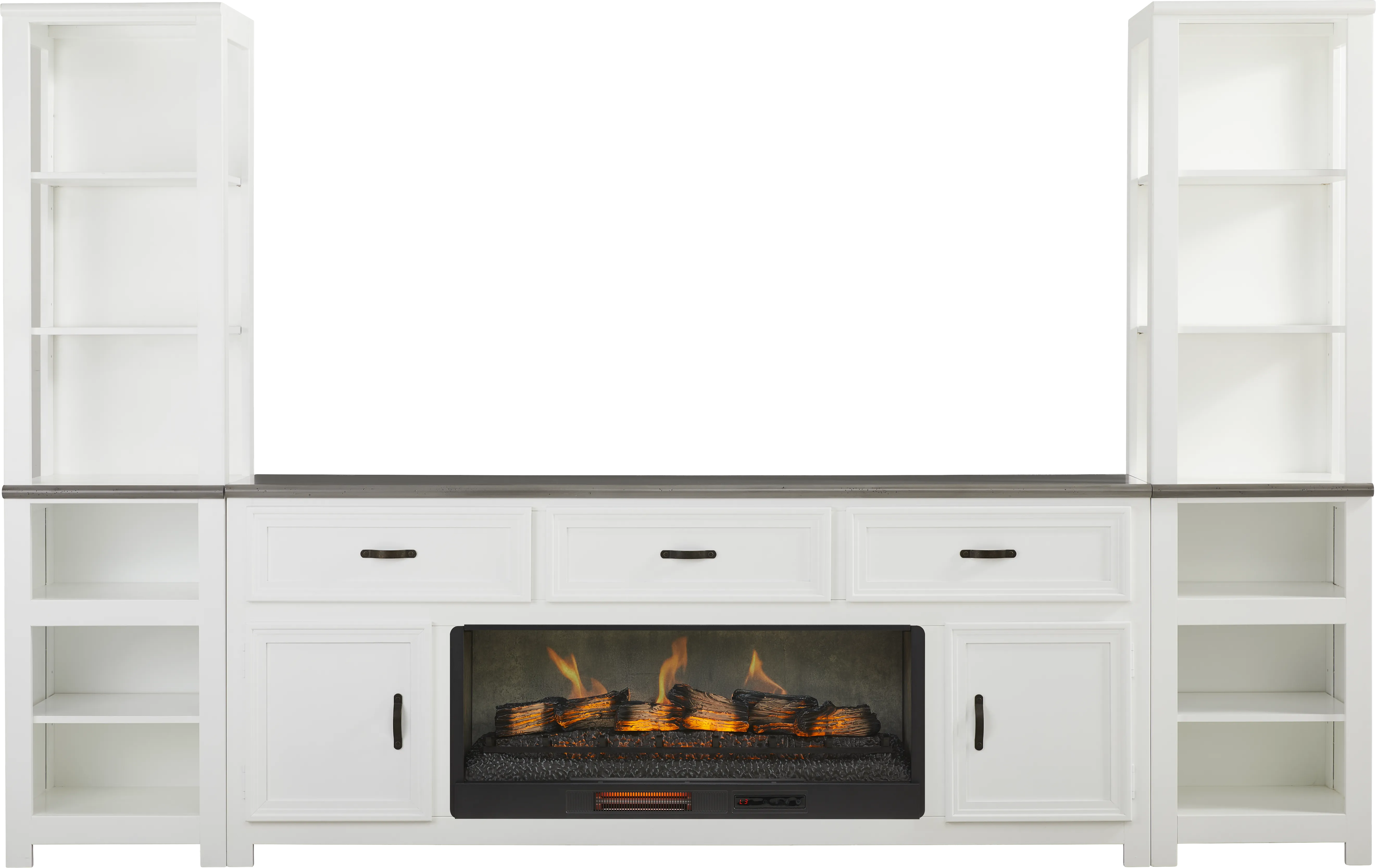Hollow Ridge White 3 Pc Wall Unit with 84 in. Console and Electric Log Fireplace - Thumbnail - Image 1