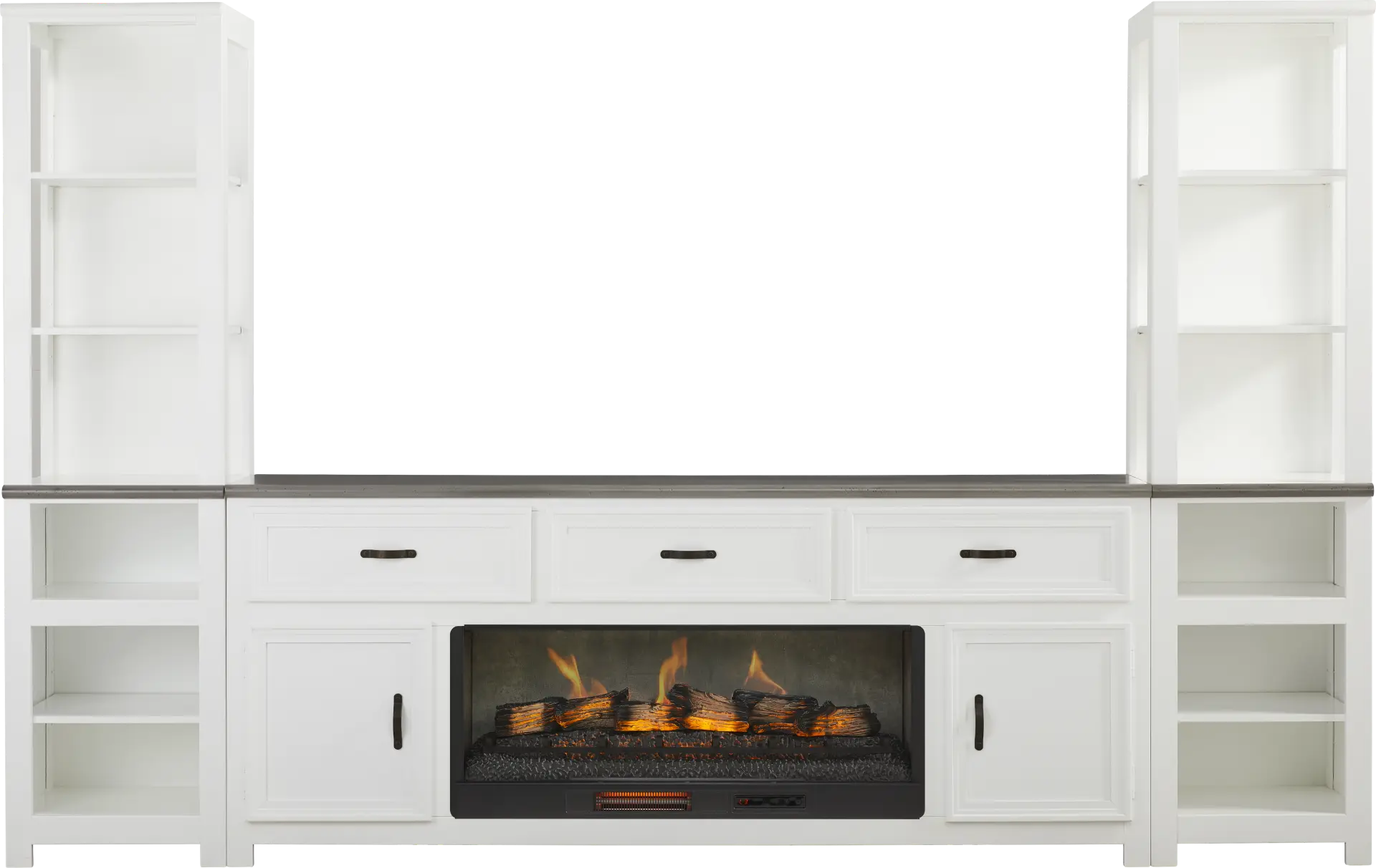Hollow Ridge White 3 Pc Wall Unit with 84 in. Console and Electric Log Fireplace