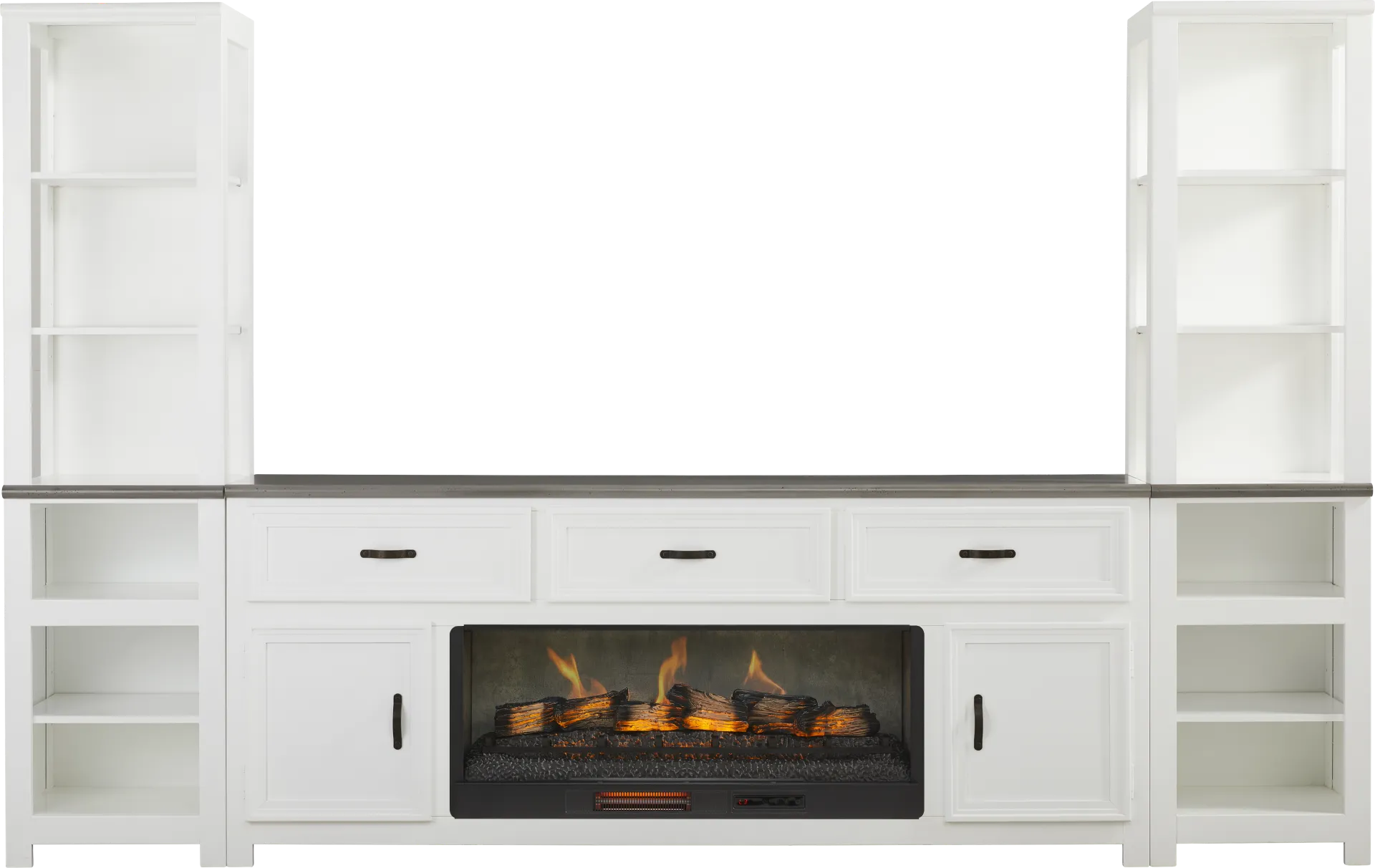 Hollow Ridge White 3 Pc Wall Unit with 84 in. Console and Electric Log Fireplace - Image 1