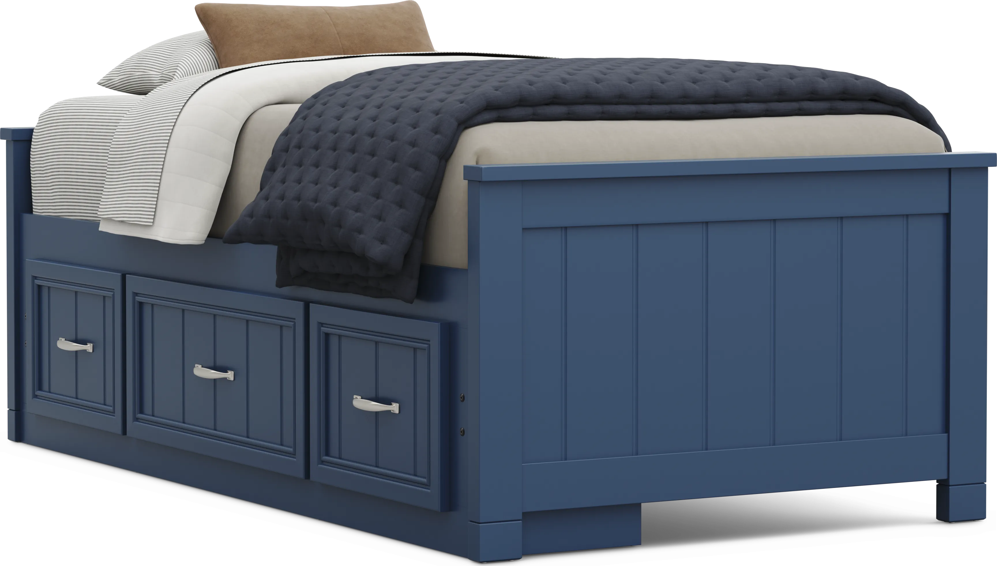 Kids Cottage Colors 2.0 Navy Twin Low Profile Bed with Storage Side Rail - Thumbnail - Image 1