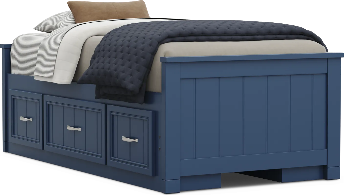 Kids Cottage Colors 2.0 Navy Twin Low Profile Bed with 2 Storage Side Rails