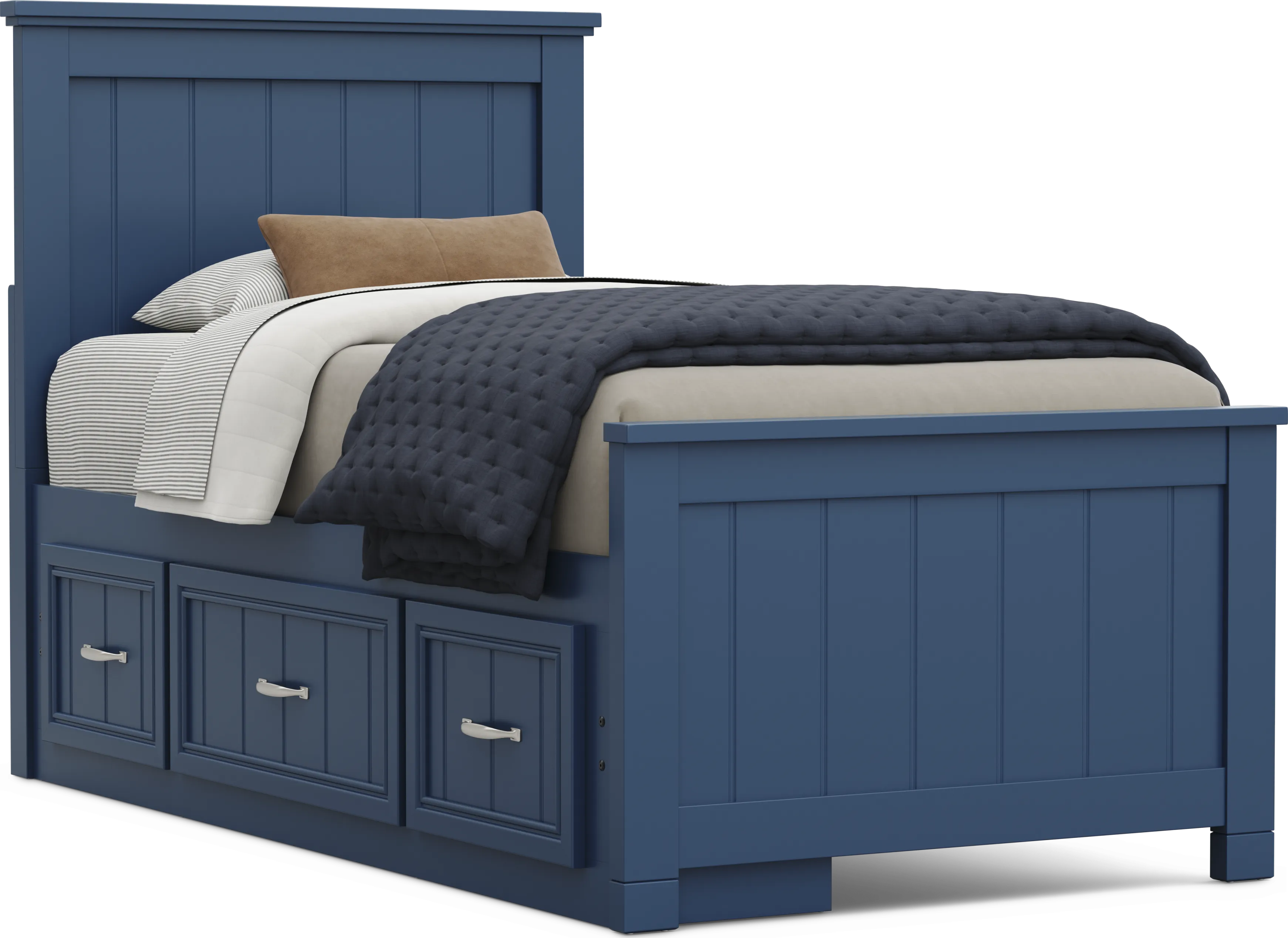 Kids Cottage Colors 2.0 Navy Twin Panel Bed with Storage Side Rail - Thumbnail - Image 1