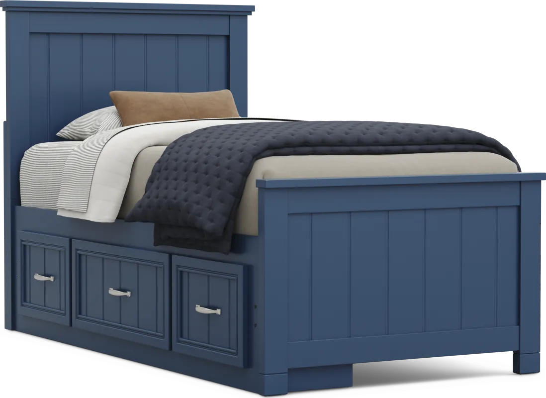 Kids Cottage Colors 2.0 Navy Twin Panel Bed with Storage Side Rail
