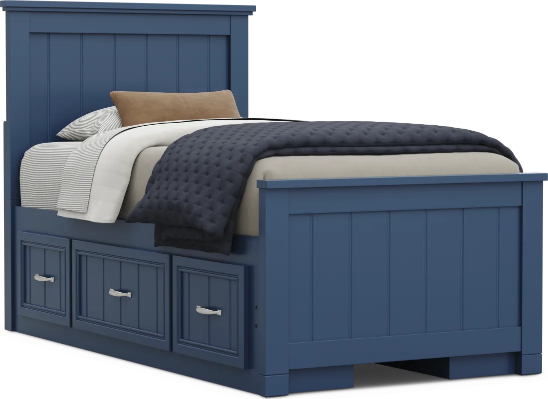 Kids Cottage Colors 2.0 Navy Twin Panel Bed with 2 Storage Side Rails