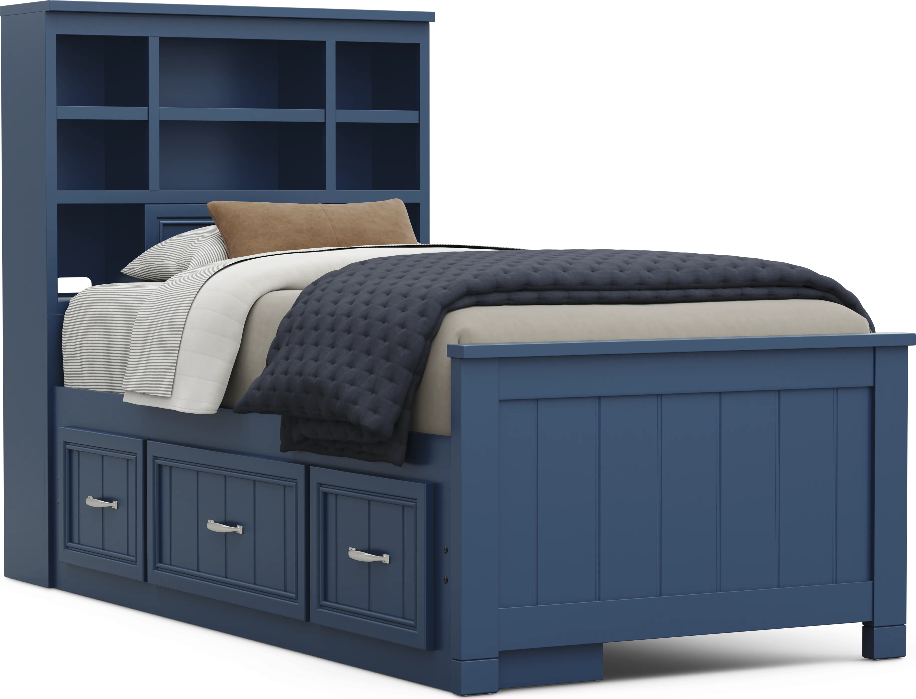 Kids Cottage Colors 2.0 Navy Twin Bookcase Bed with Storage Side Rail - Thumbnail - Image 1