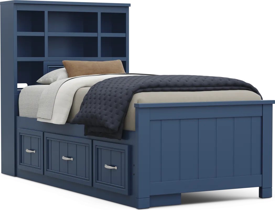 Kids Cottage Colors 2.0 Navy Twin Bookcase Bed with Storage Side Rail