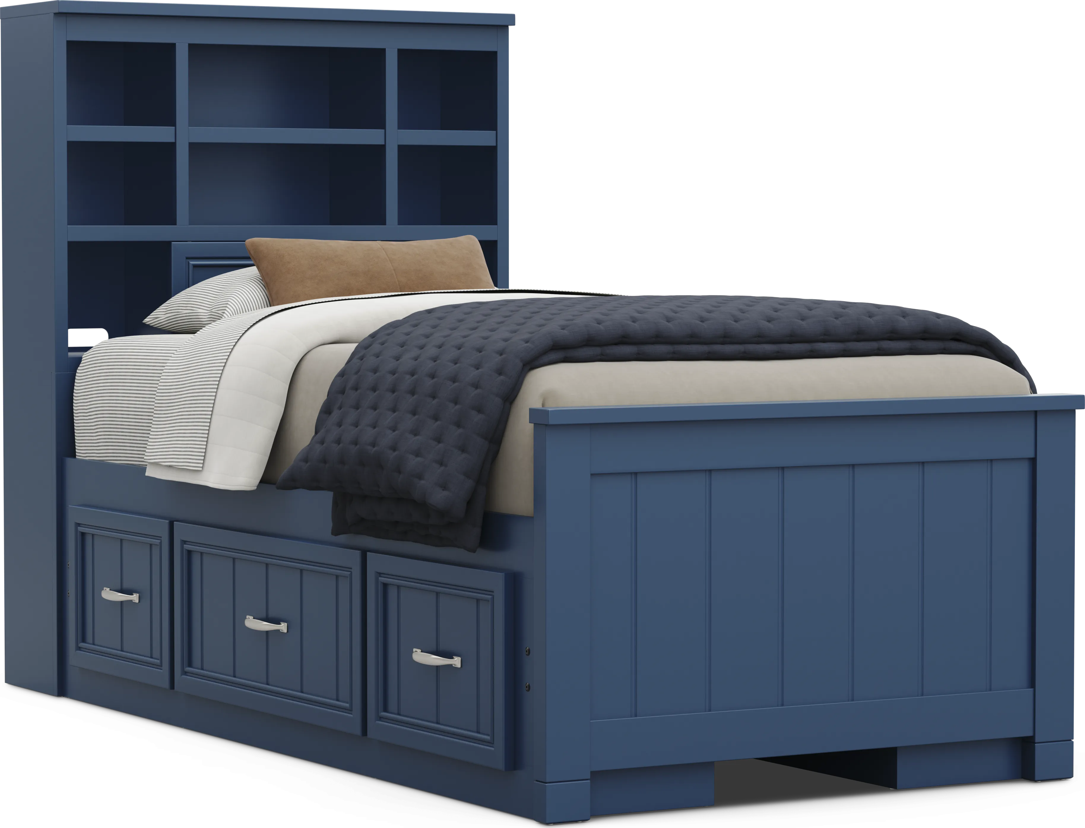 Kids Cottage Colors 2.0 Navy Twin Bookcase Bed with 2 Storage Side Rails - Thumbnail - Image 1