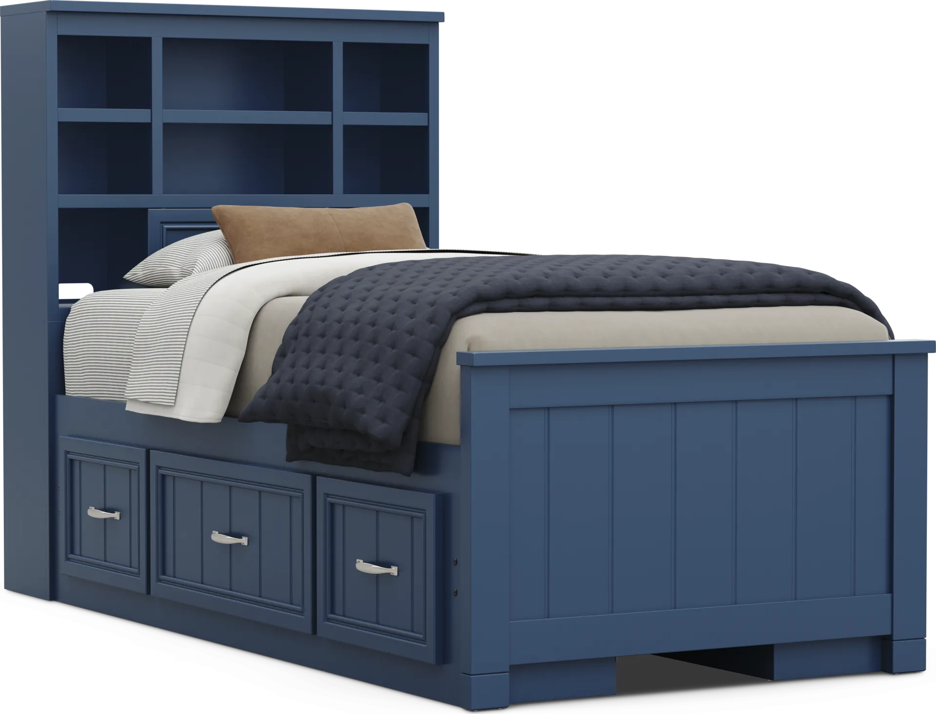 Kids Cottage Colors 2.0 Navy Twin Bookcase Bed with 2 Storage Side Rails - Image 1