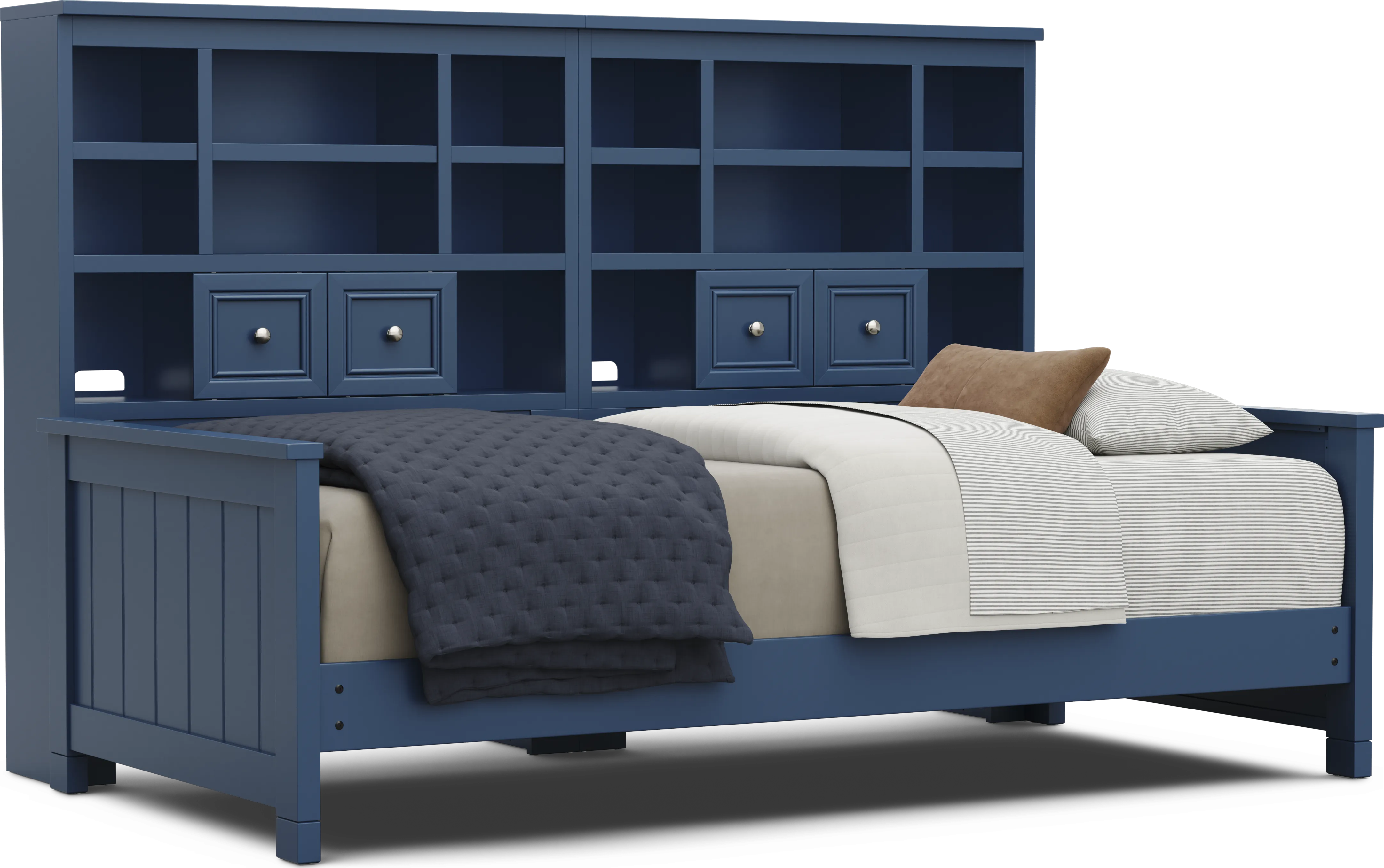 Kids Cottage Colors 2.0 Navy Twin XL Bookcase Wall Bed - Thumbnail - Image 1