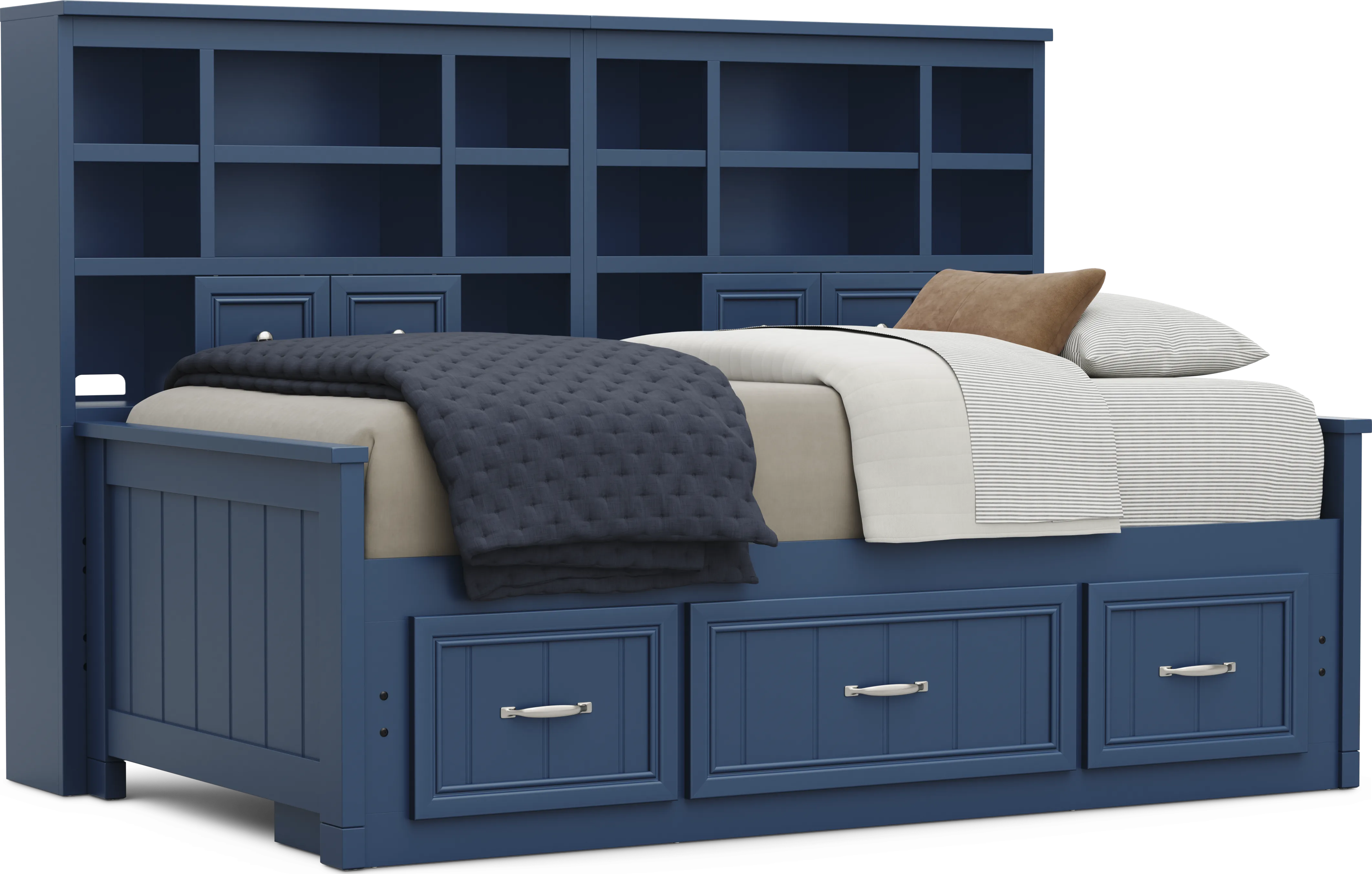Kids Cottage Colors 2.0 Navy Twin Bookcase Wall Bed with Storage Side Rail - Thumbnail - Image 1