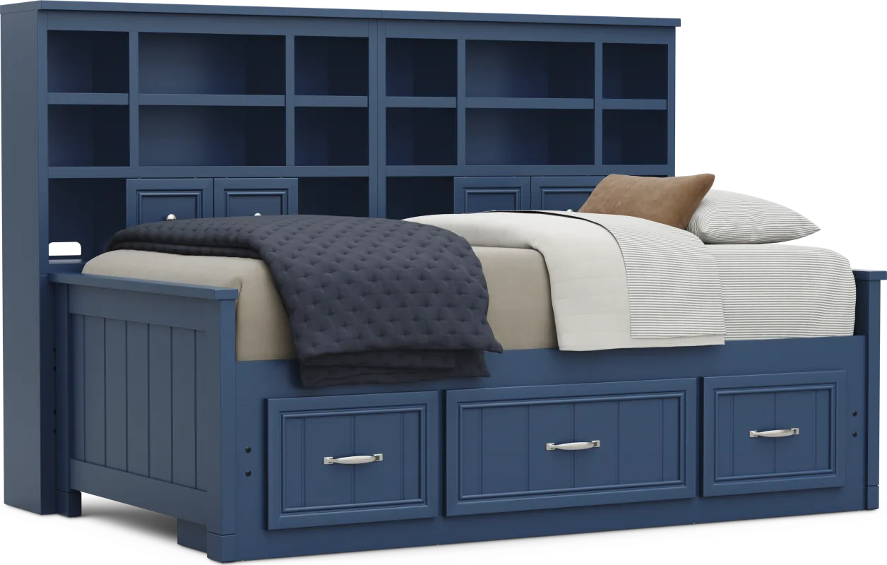 Kids Cottage Colors 2.0 Navy Twin Bookcase Wall Bed with Storage Side Rail