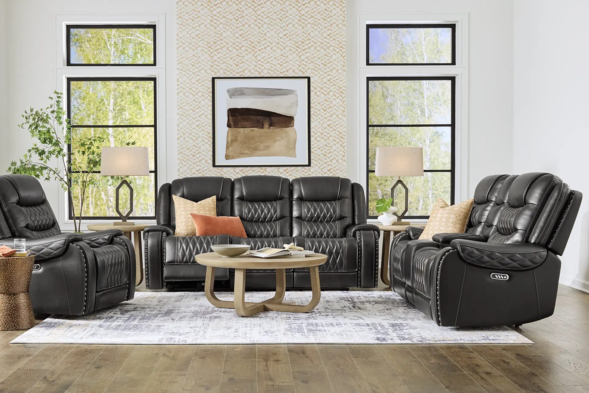 Marquee Black Leather 2 Pc Triple Power Reclining Living Room