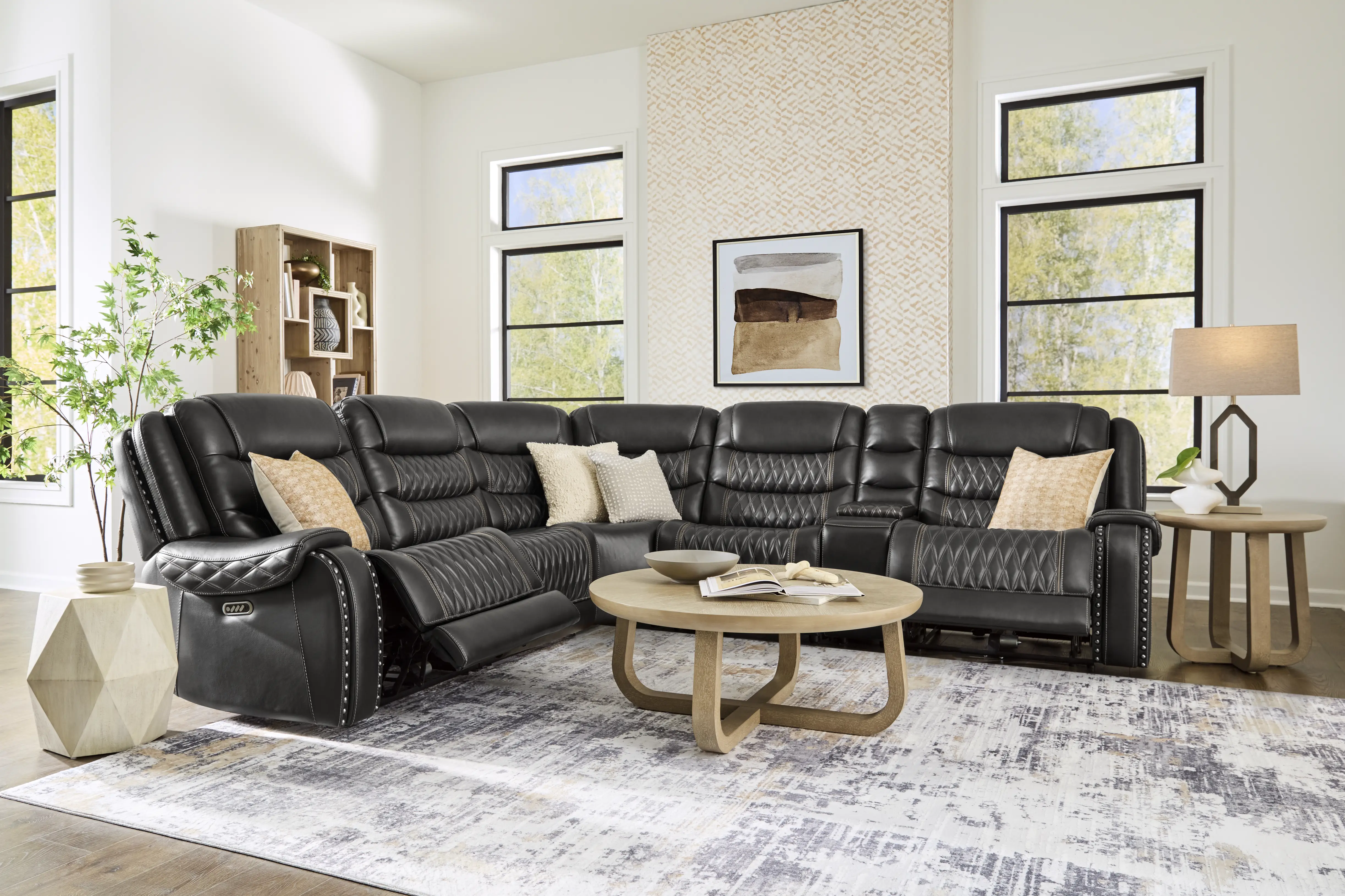 Marquee Black Leather 6 Pc Triple Power Reclining Sectional - Thumbnail - Image 2