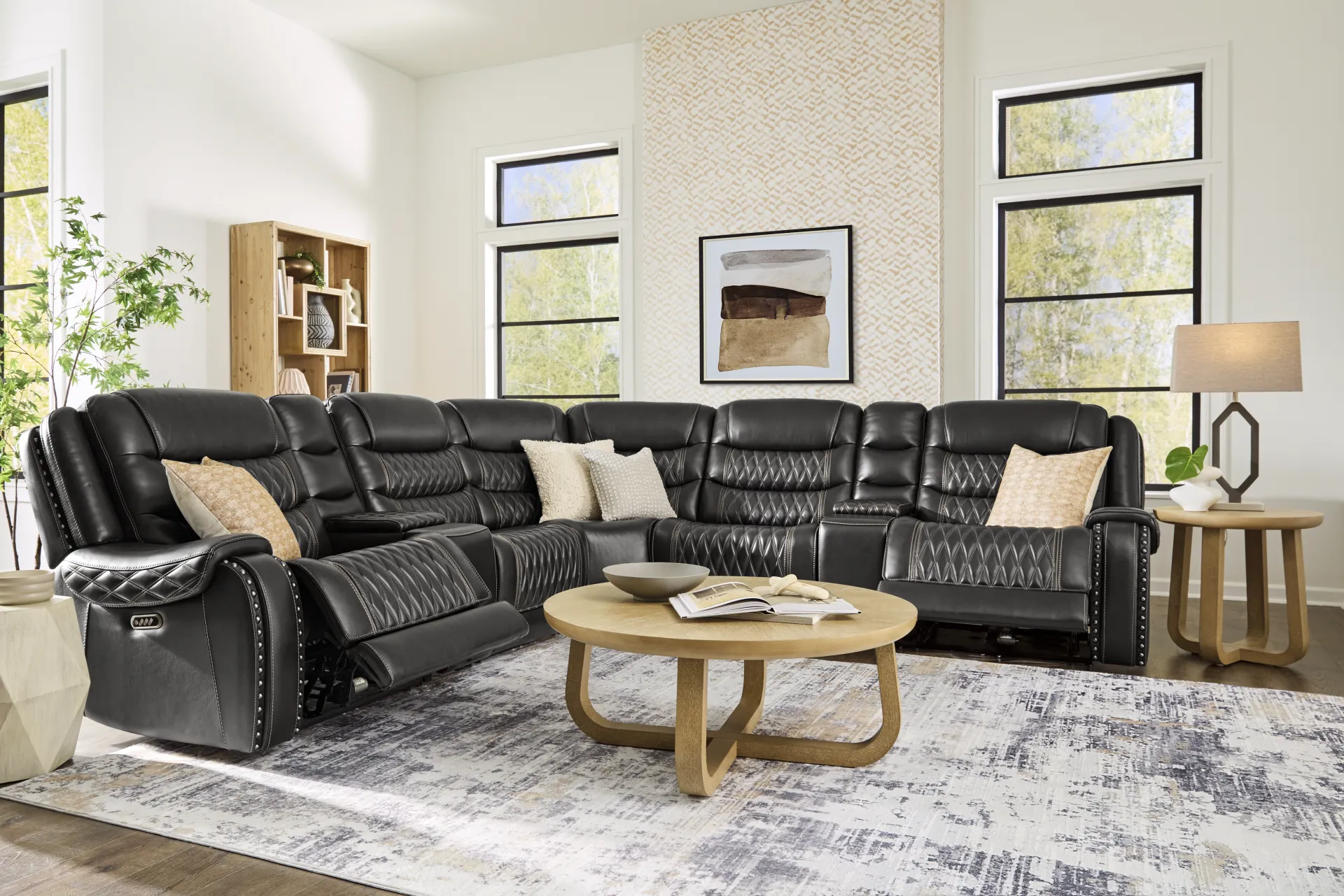 Marquee Black Leather 7 Pc Triple Power Reclining Sectional - Image 1