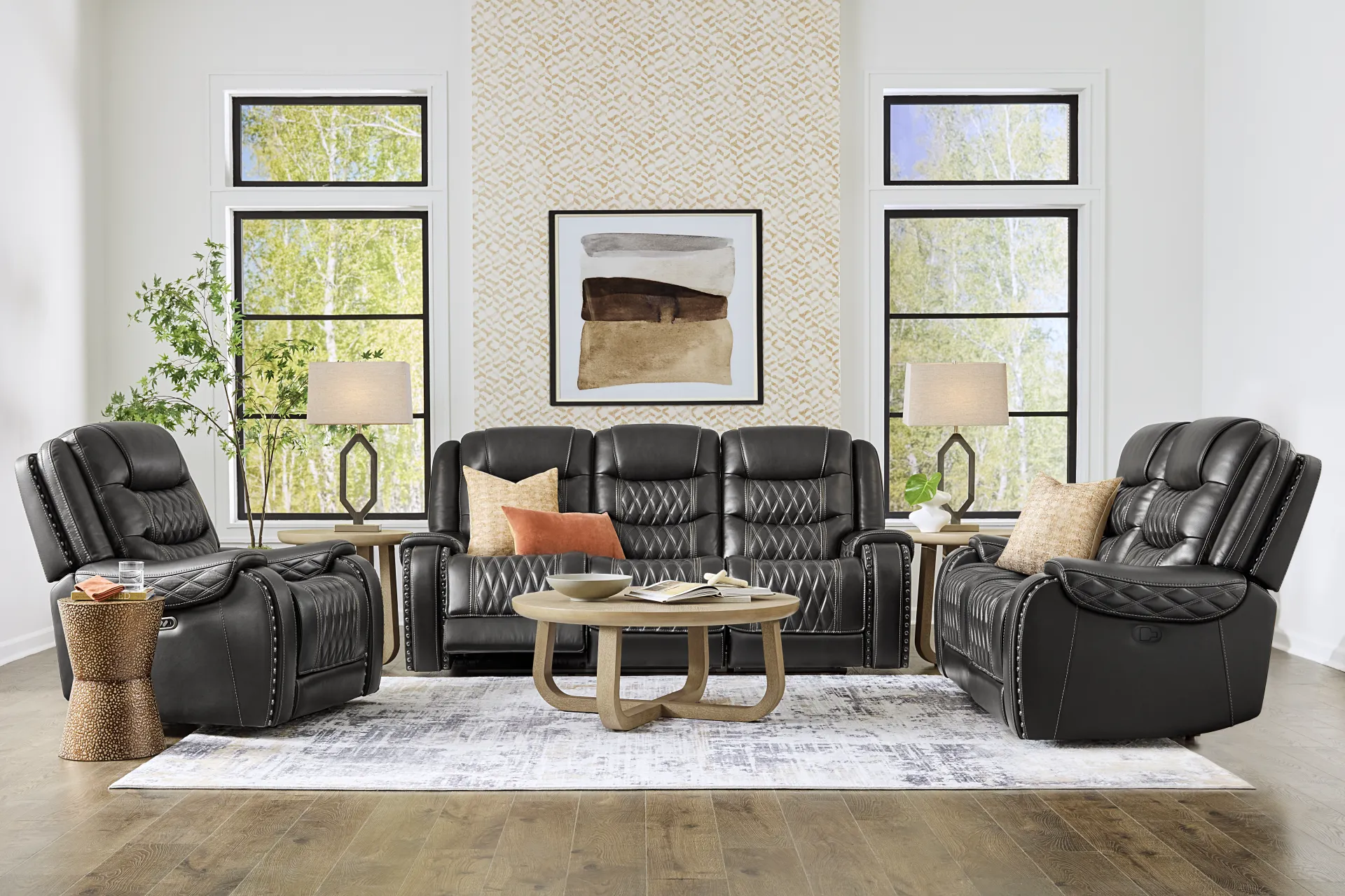 Marquee Black Leather 2 Pc Triple Power Reclining Living Room with Reclining Loveseat - Image 1
