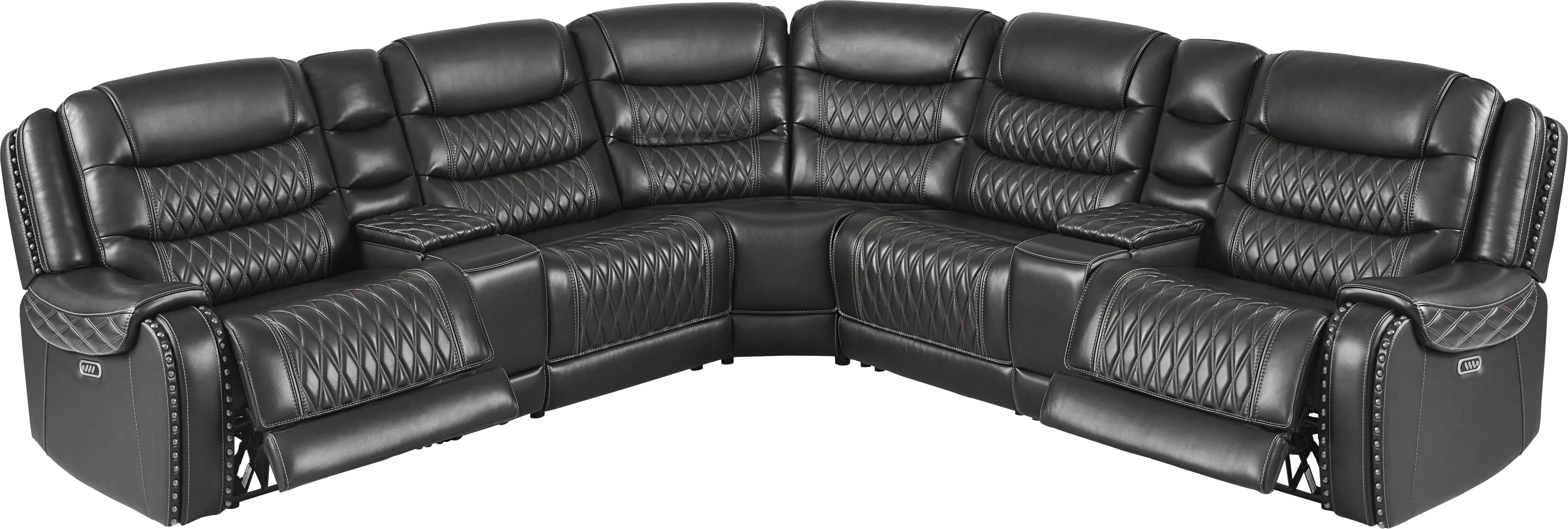 Marquee Black Leather 7 Pc Triple Power Reclining Sectional - Thumbnail - Image 1
