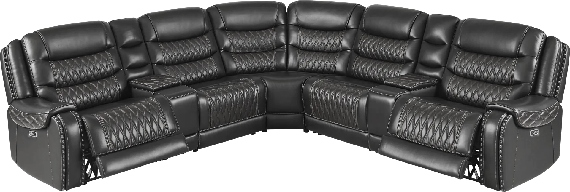 Marquee Black Leather 7 Pc Triple Power Reclining Sectional - Image 2