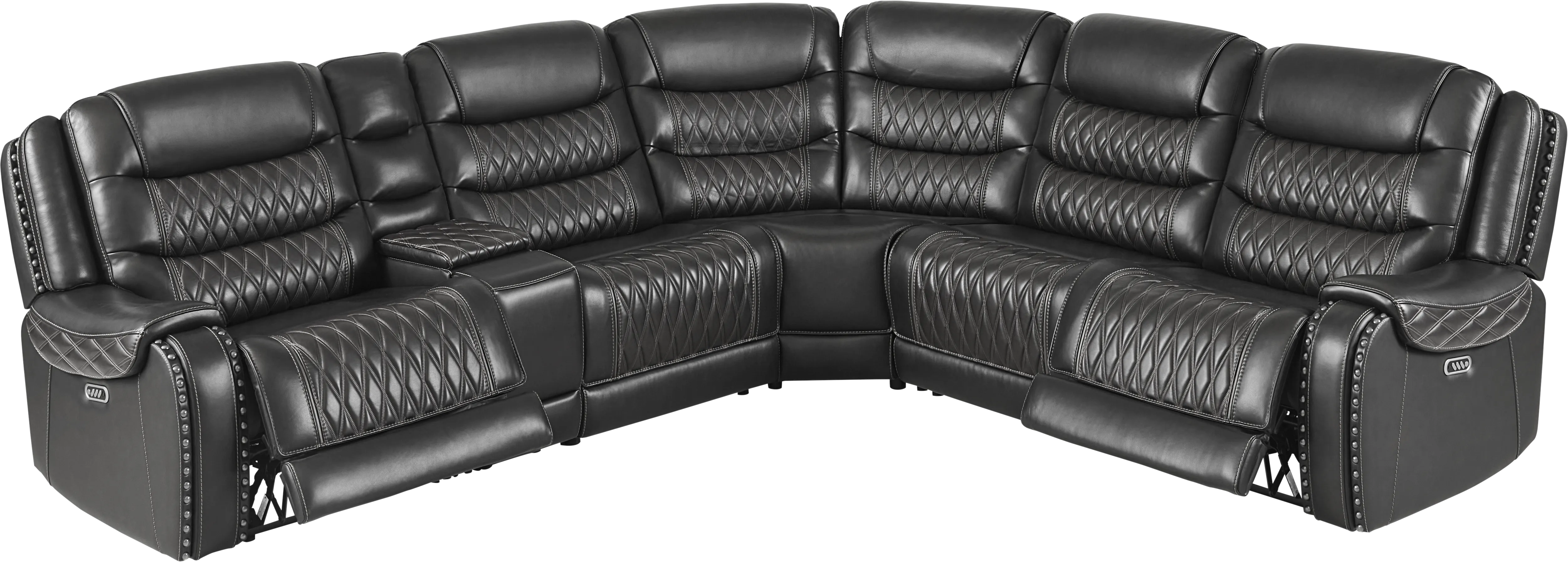 Marquee Black Leather 6 Pc Triple Power Reclining Sectional - Thumbnail - Image 1