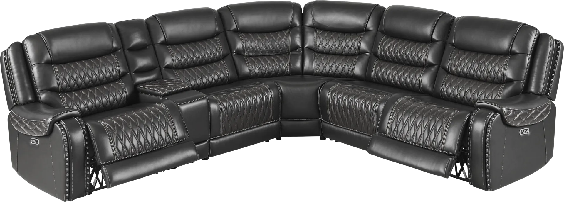 Marquee Black Leather 6 Pc Triple Power Reclining Sectional - Image 1