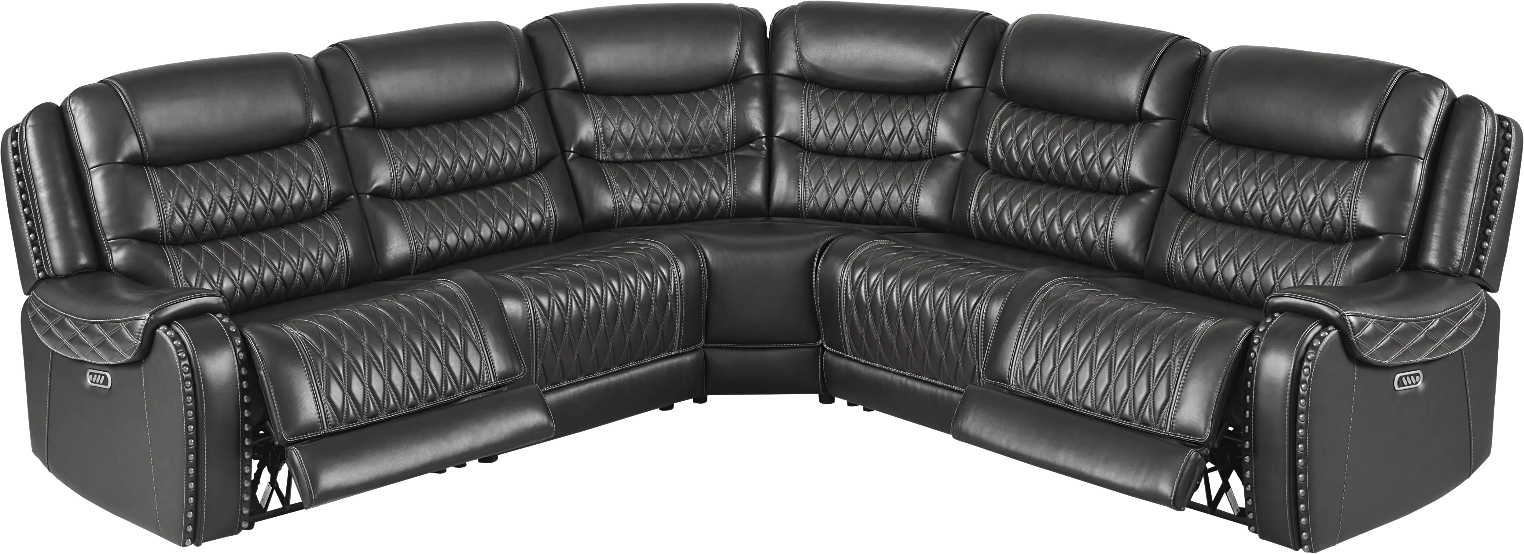 Marquee Black Leather 5 Pc Triple Power Reclining Sectional - Thumbnail - Image 1