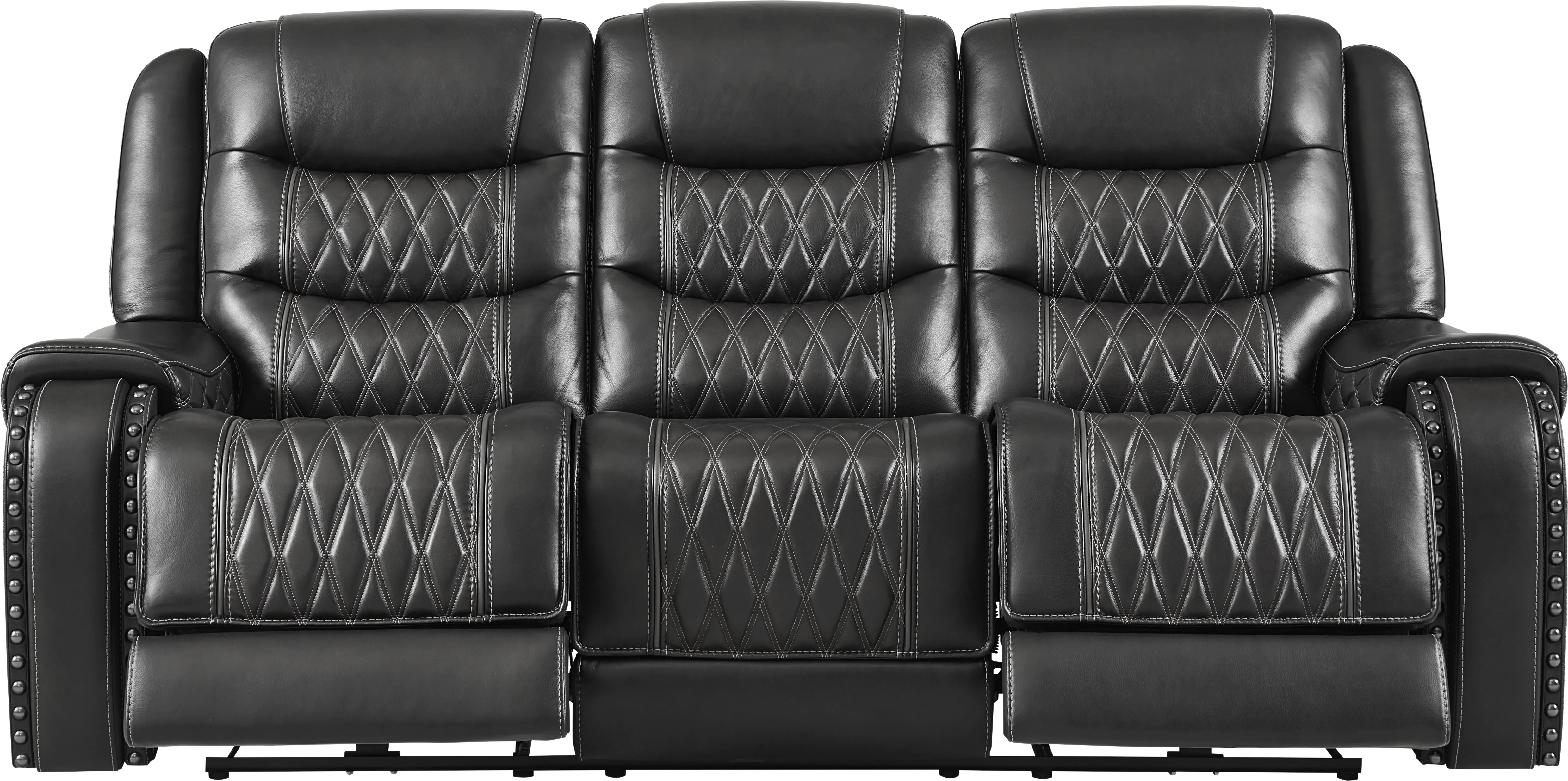 Marquee Black Leather 5 Pc Triple Power Reclining Living Room with Reclining Loveseat - Thumbnail - Image 3