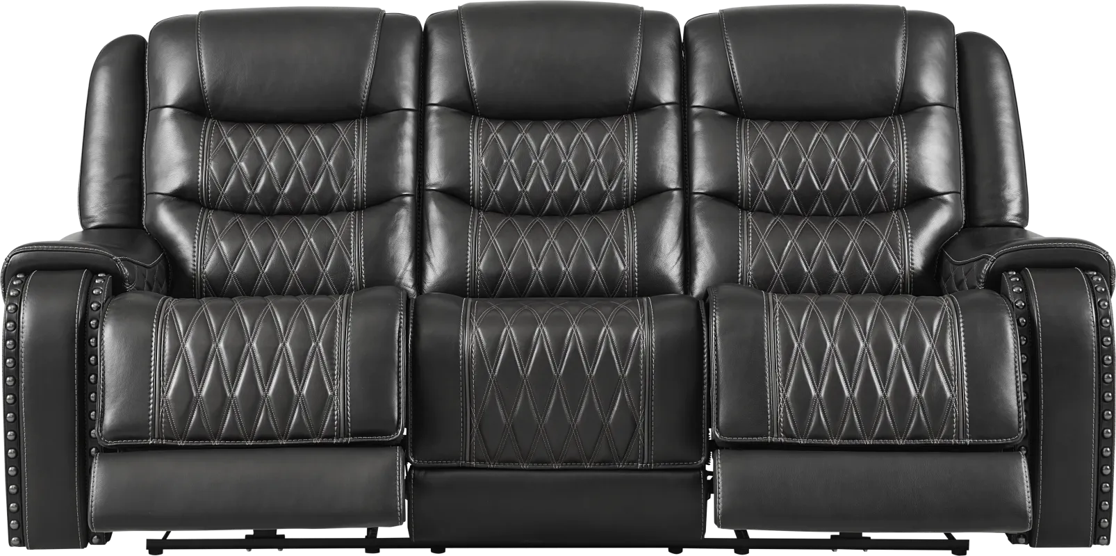 Marquee Black Leather Triple Power Reclining Sofa