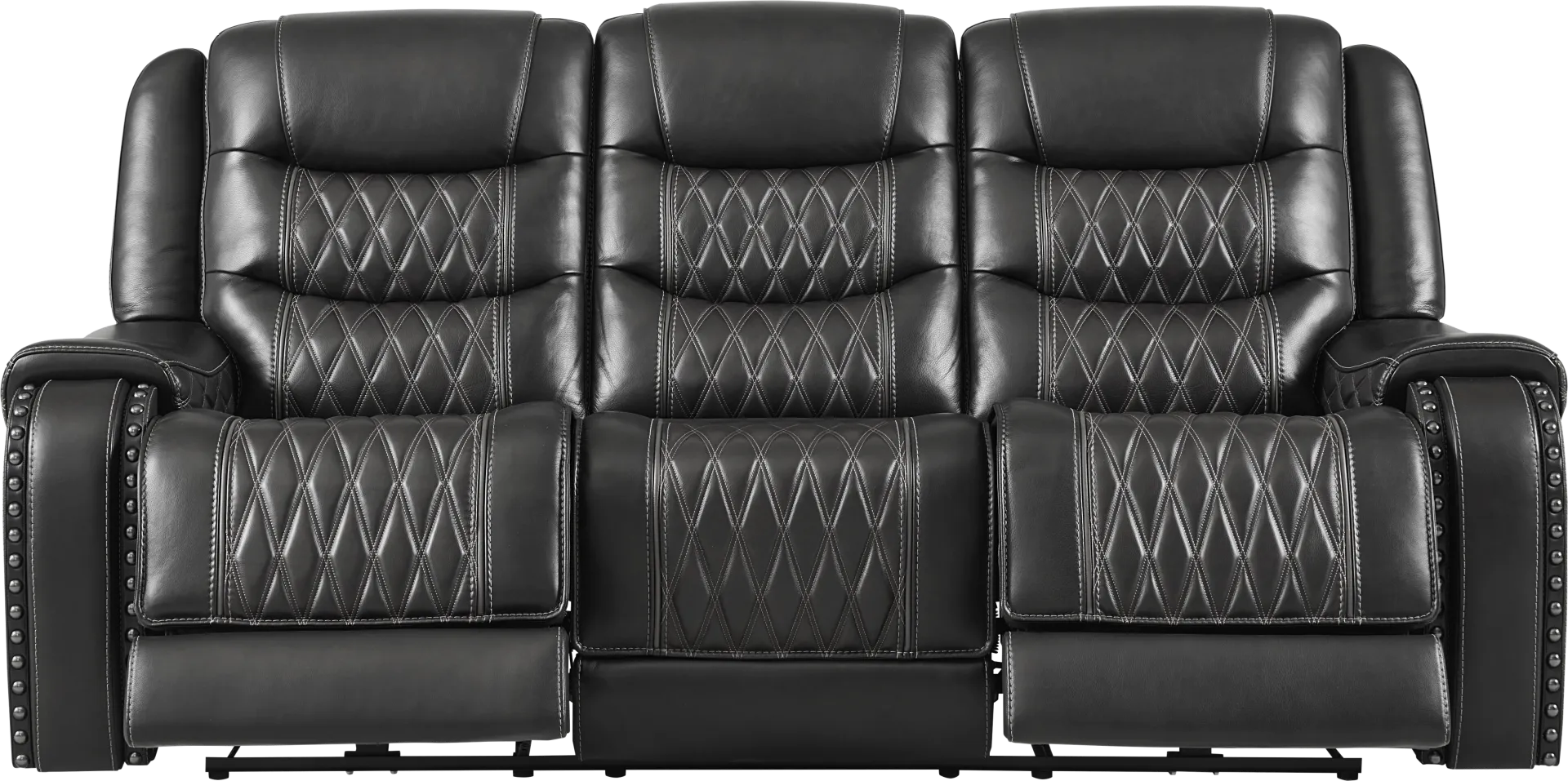 Marquee Black Leather 5 Pc Triple Power Reclining Living Room with Reclining Loveseat - Image 3
