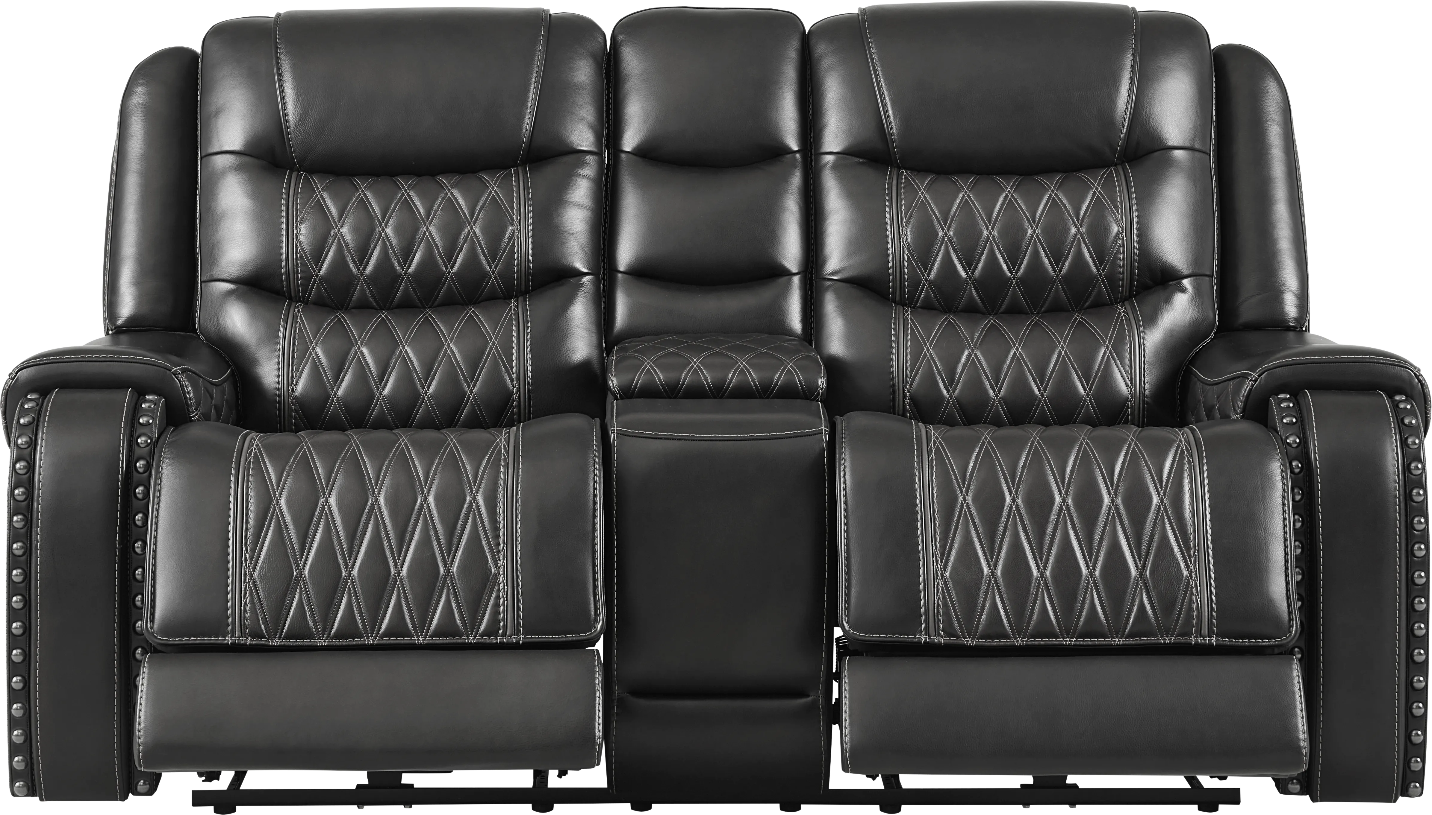 Marquee Black Leather Triple Power Reclining Loveseat - Thumbnail - Image 1