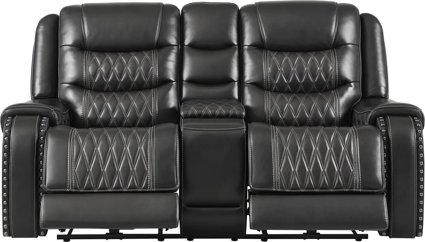 Marquee Black Leather Triple Power Reclining Loveseat
