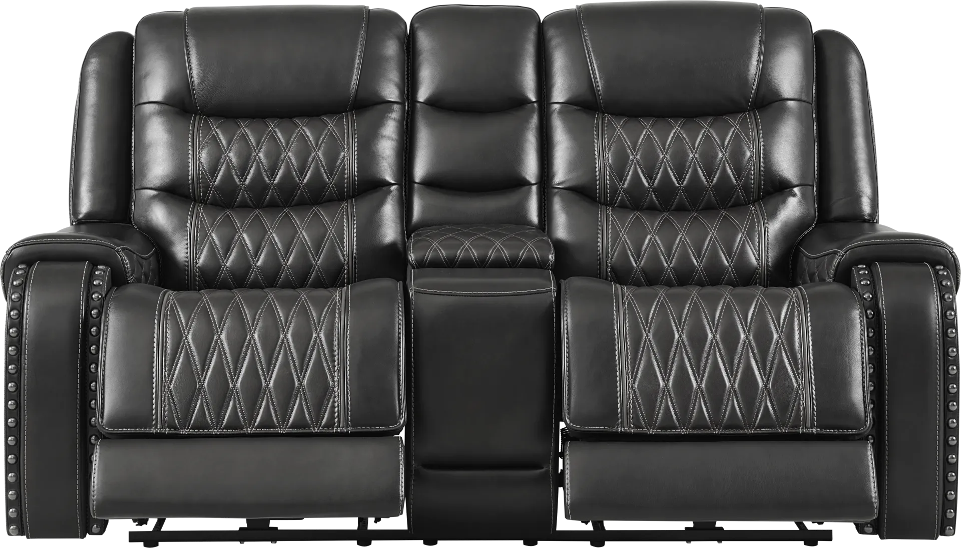 Marquee Black Leather Triple Power Reclining Loveseat - Image 1