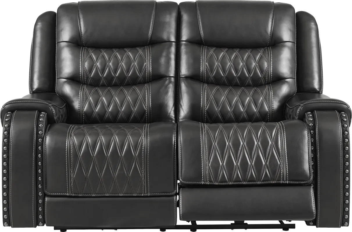 Marquee Black Leather Reclining Loveseat