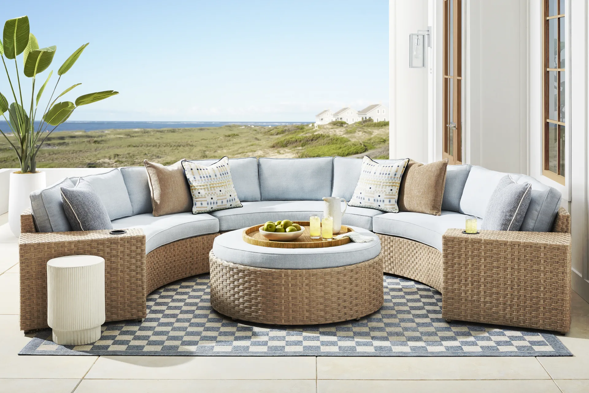 Rialto II Natural 5 Pc Curved Outdoor Sectional with Sky Cushions - Image 2