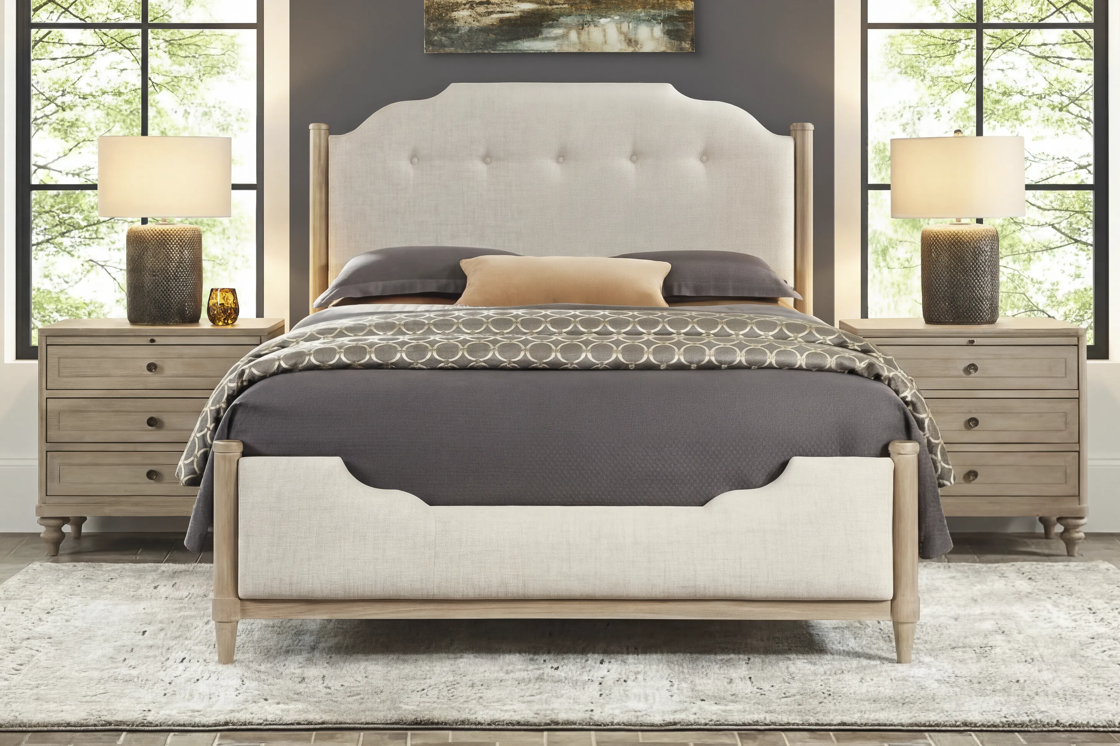 Oakwood Terrace Tan 5 Pc King Upholstered Bedroom - Thumbnail - Image 1