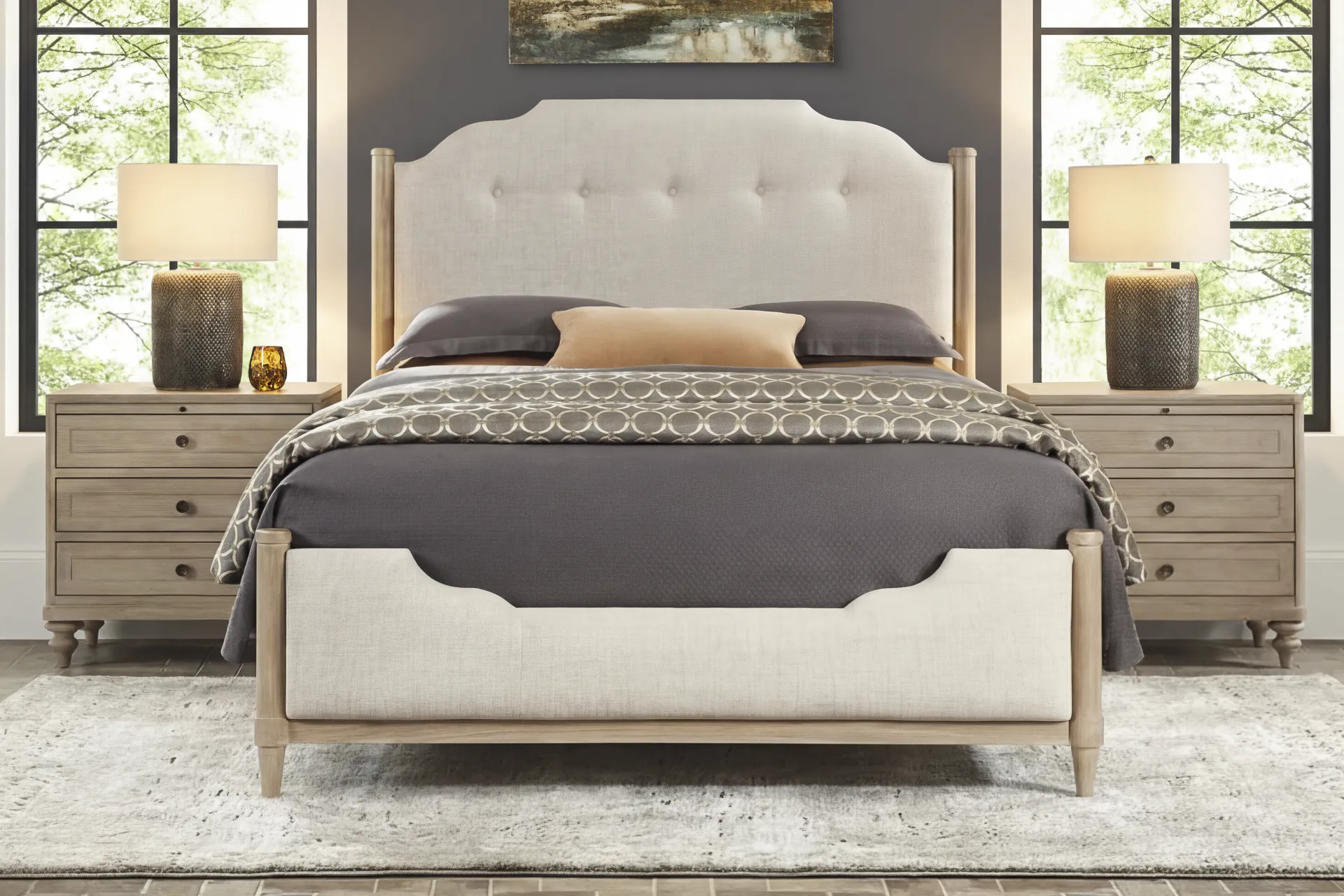 Oakwood Terrace Tan 5 Pc King Upholstered Bedroom - Image 1