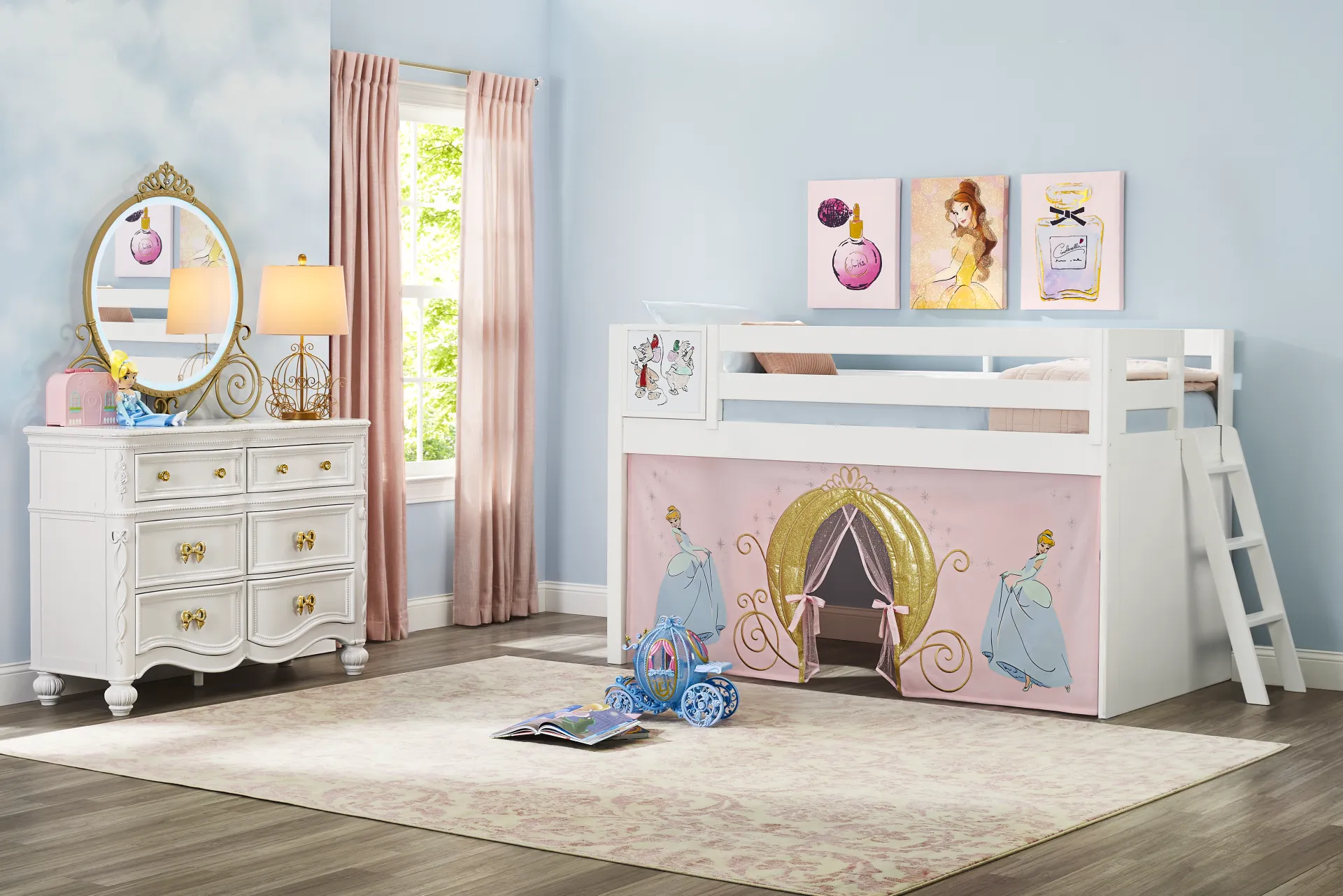 Disney Princess White Twin Low Loft with Activity Panel - Image 1