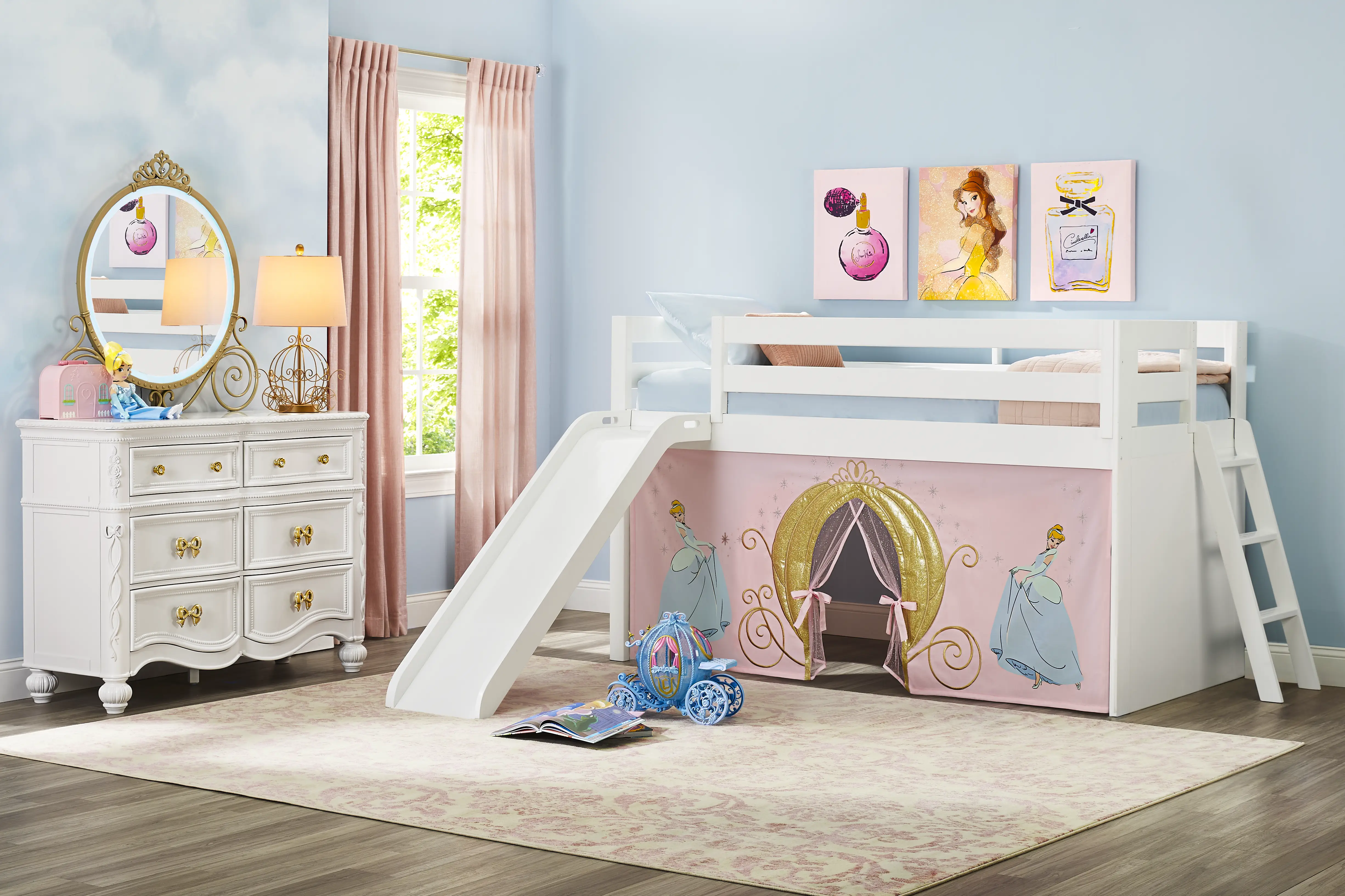 Disney Princess White Twin Low Loft with Slide - Thumbnail - Image 2