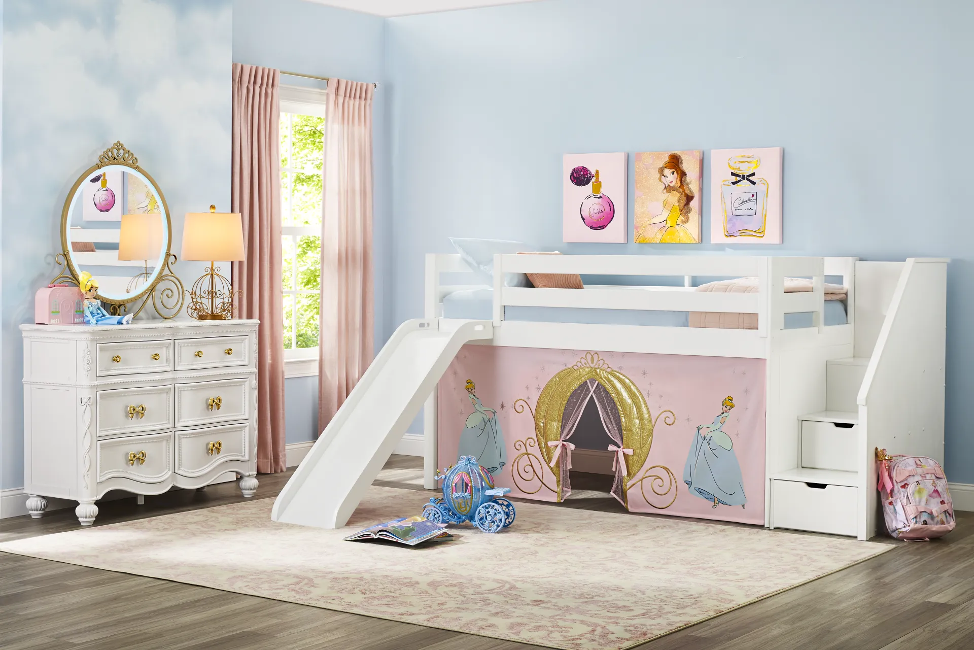 Disney Princess White Twin Low Step Loft with Activity Panel - Image 1