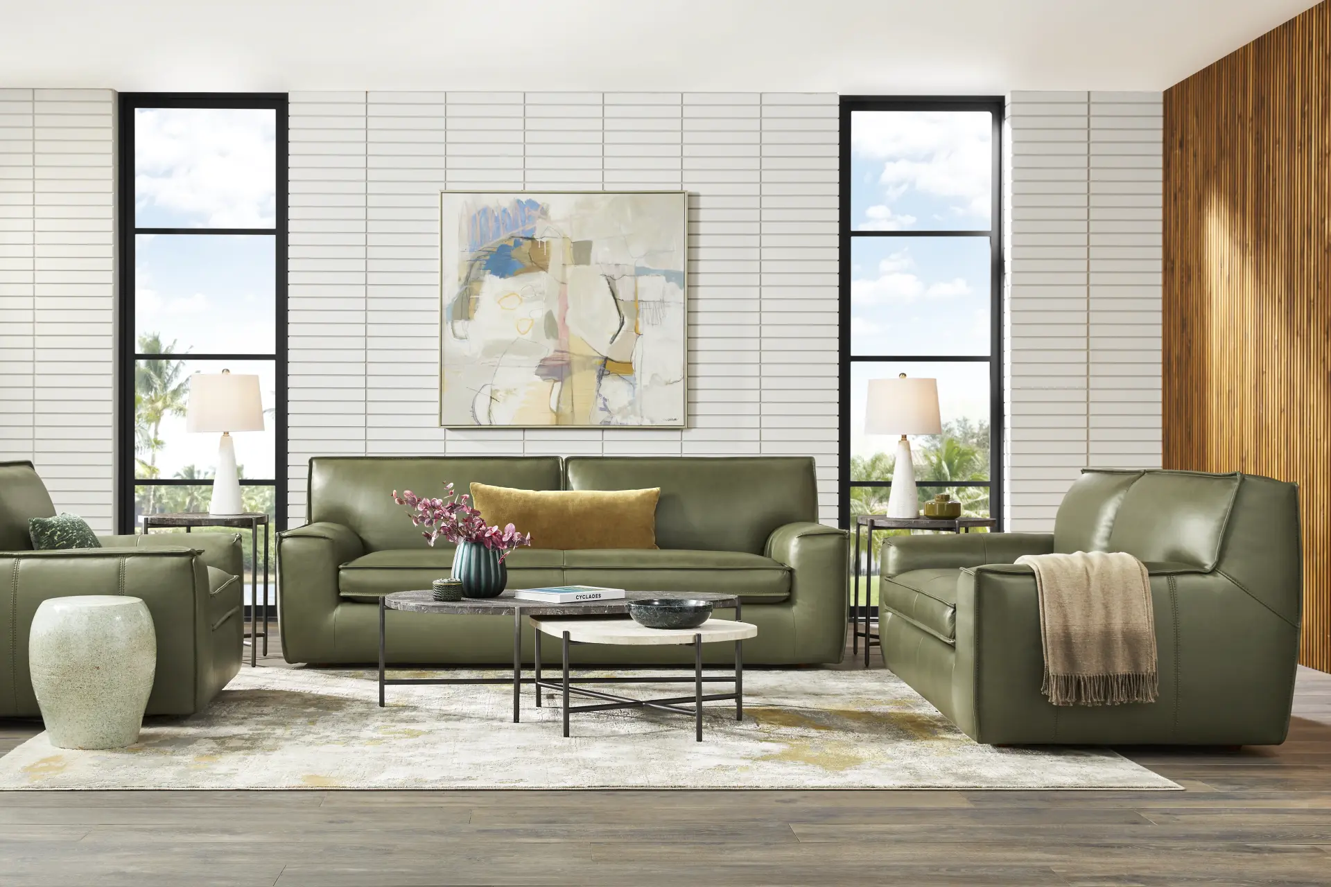 Geraldo Fern Leather 7 Pc Living Room