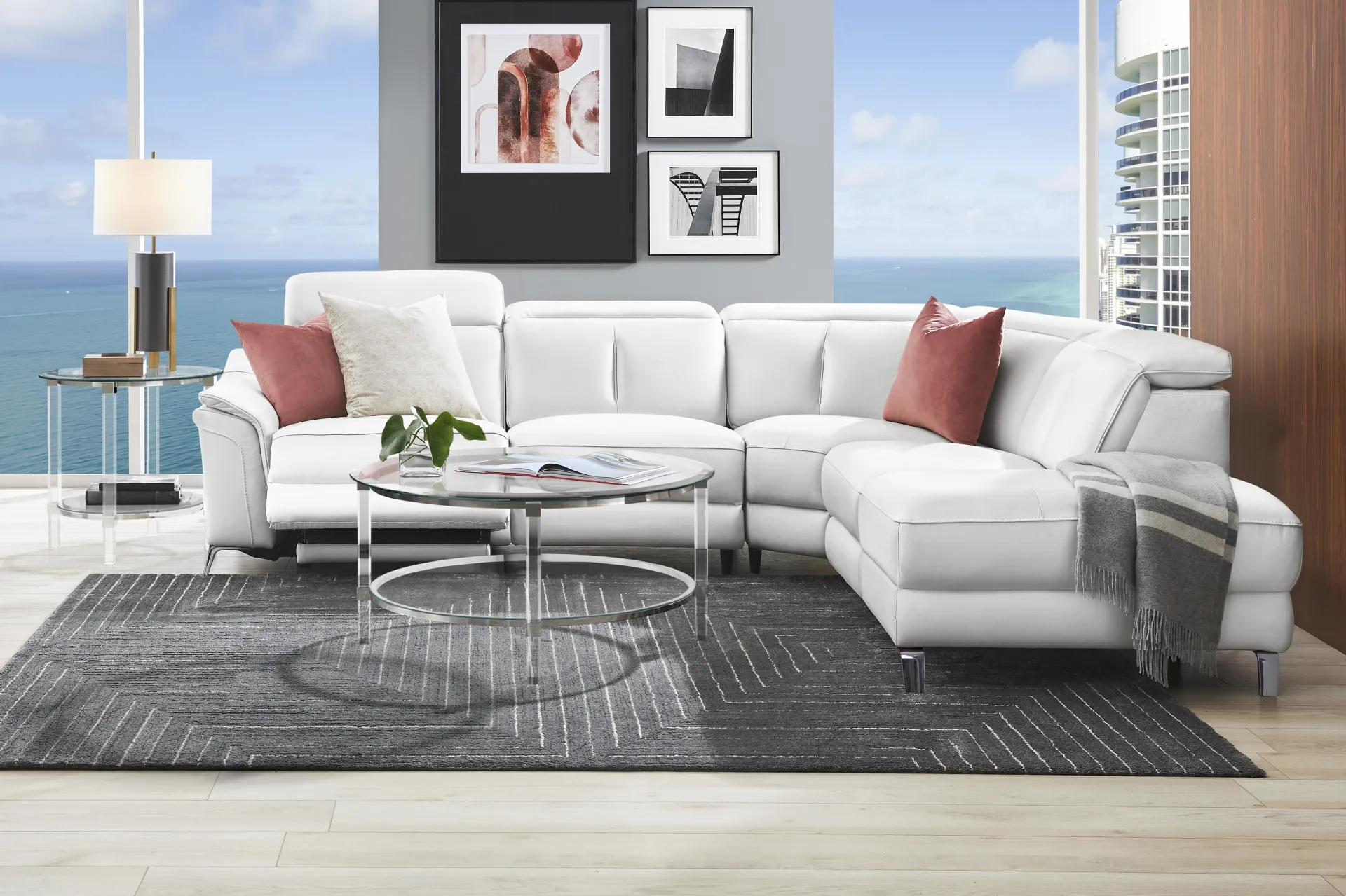 Cavani White Leather 5 Pc Dual Power Reclining Sectional - Image 1