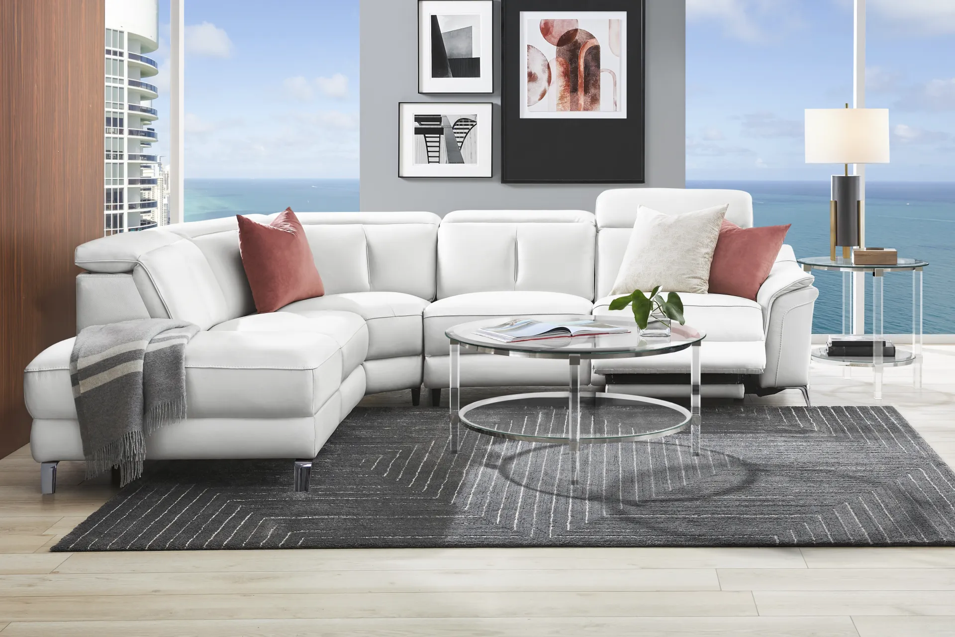 Cavani White Leather 5 Pc Dual Power Reclining Sectional - Image 1