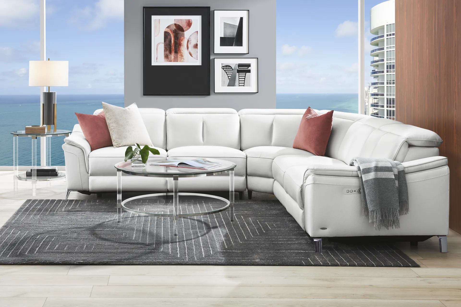 Cavani White Leather 5 Pc Dual Power Reclining Sectional - Image 1