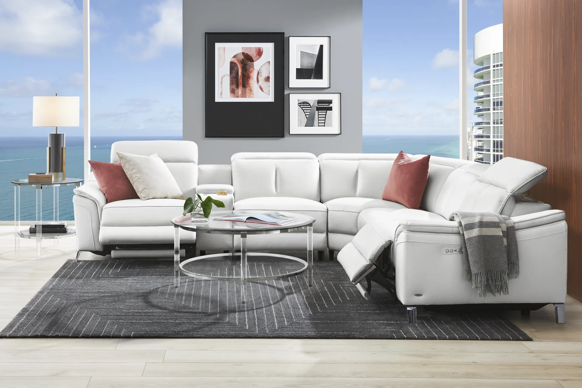 Cavani White Leather 6 Pc Dual Power Reclining Sectional - Image 1