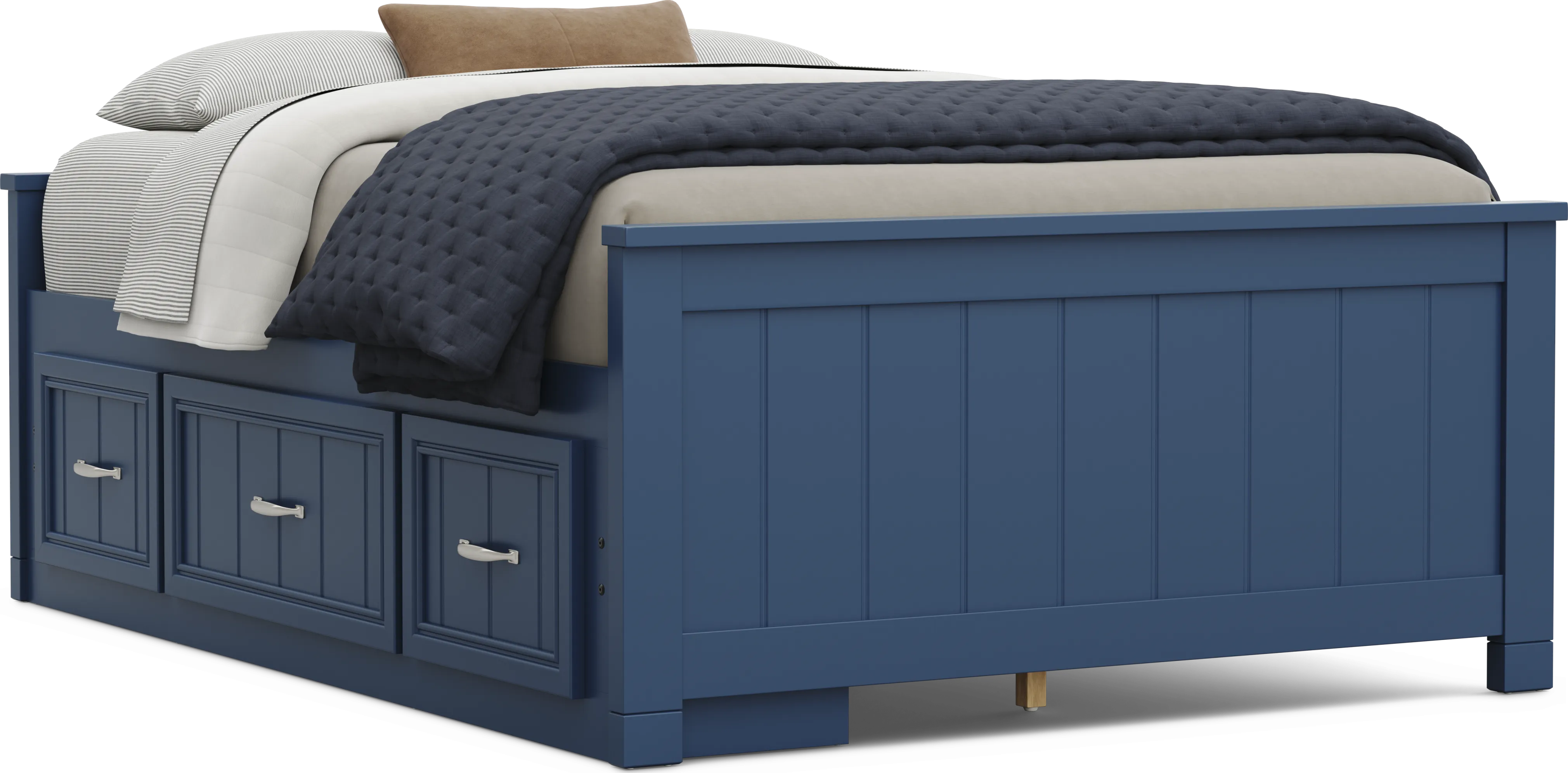 Kids Cottage Colors 2.0 Navy Full Low Profile Bed with Storage Side Rail - Thumbnail - Image 1