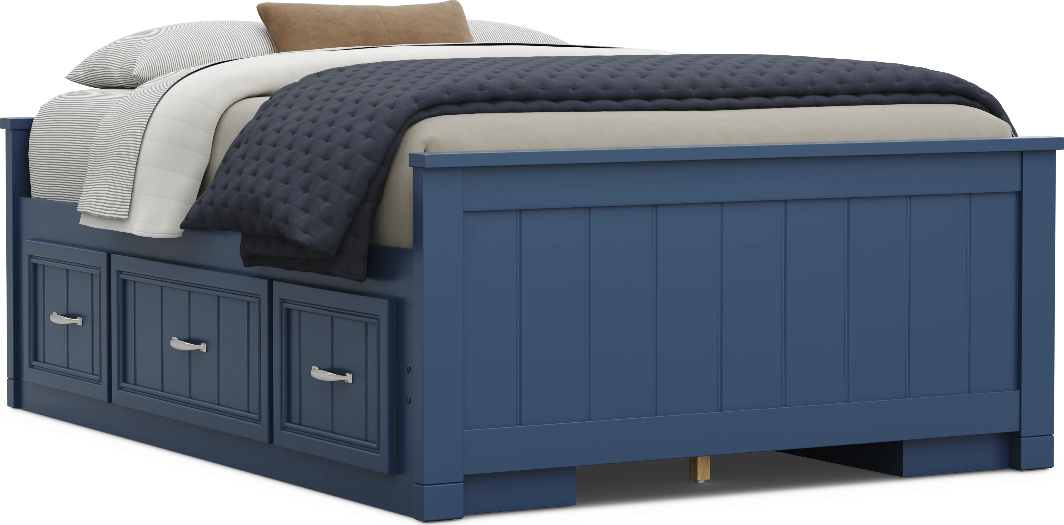 Kids Cottage Colors 2.0 Navy Full Low Profile Bed with 2 Storage Side Rails - Thumbnail - Image 1