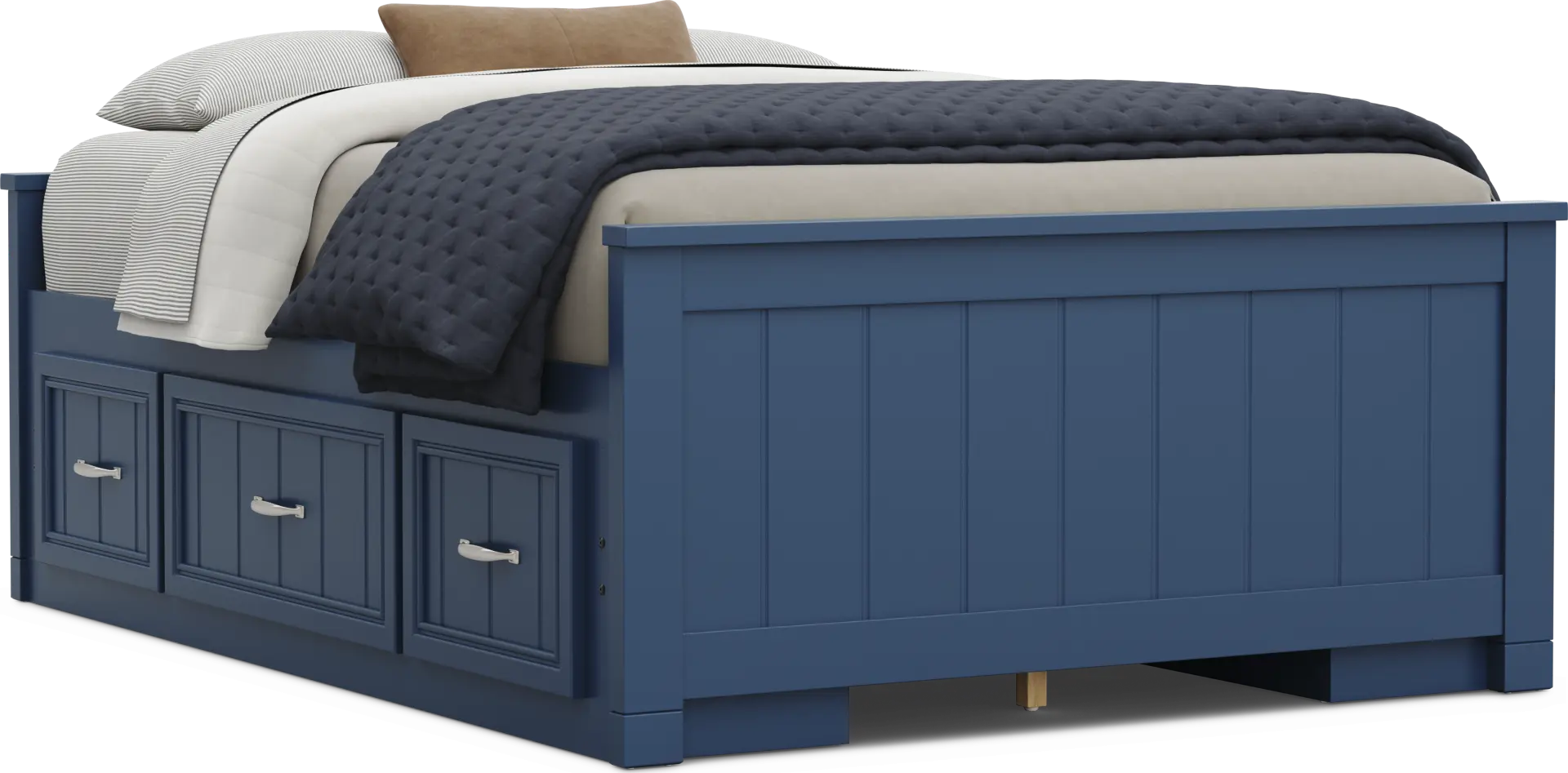 Kids Cottage Colors 2.0 Navy Full Low Profile Bed with 2 Storage Side Rails