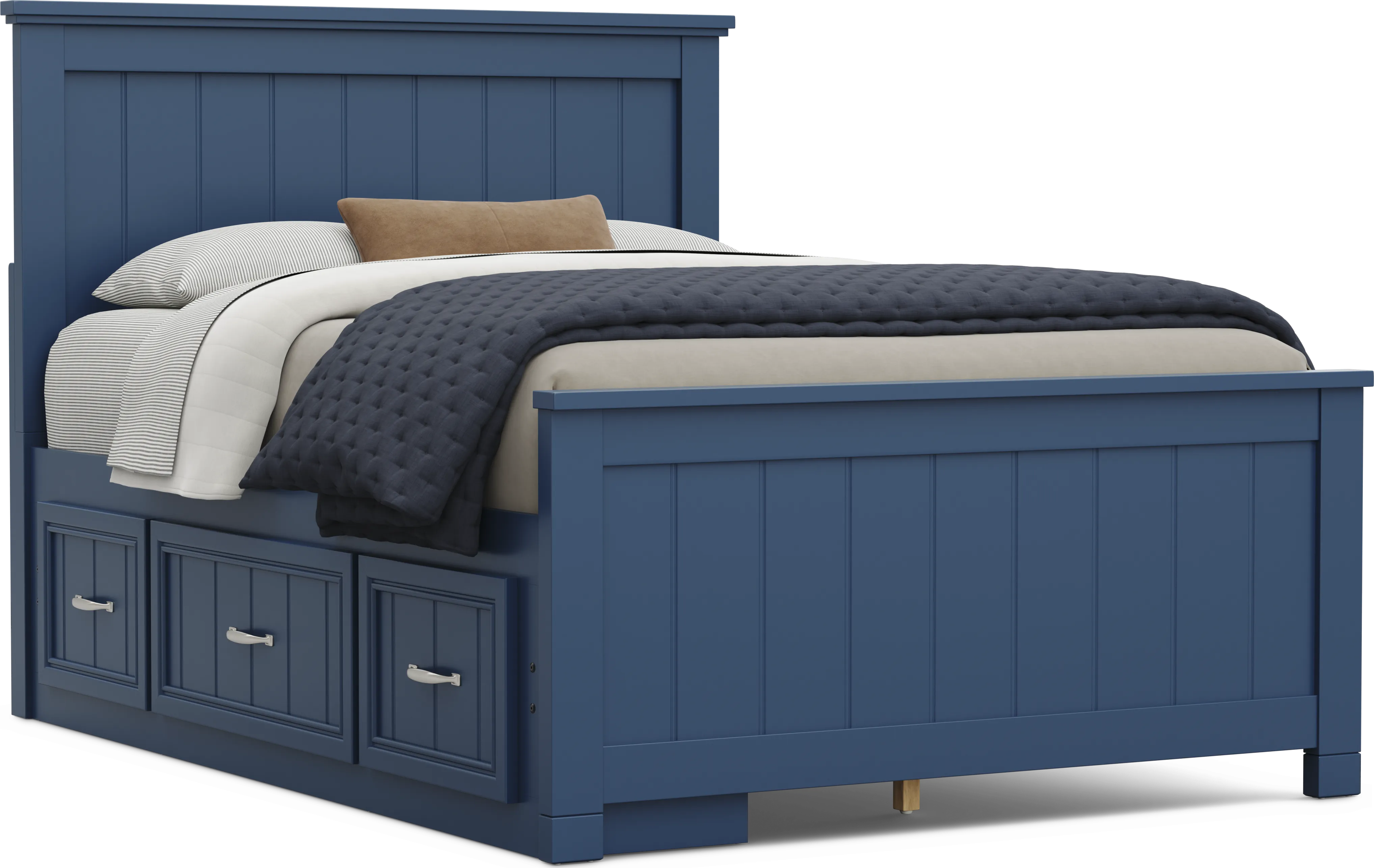 Kids Cottage Colors 2.0 Navy Full Panel Bed with Storage Side Rail - Thumbnail - Image 1